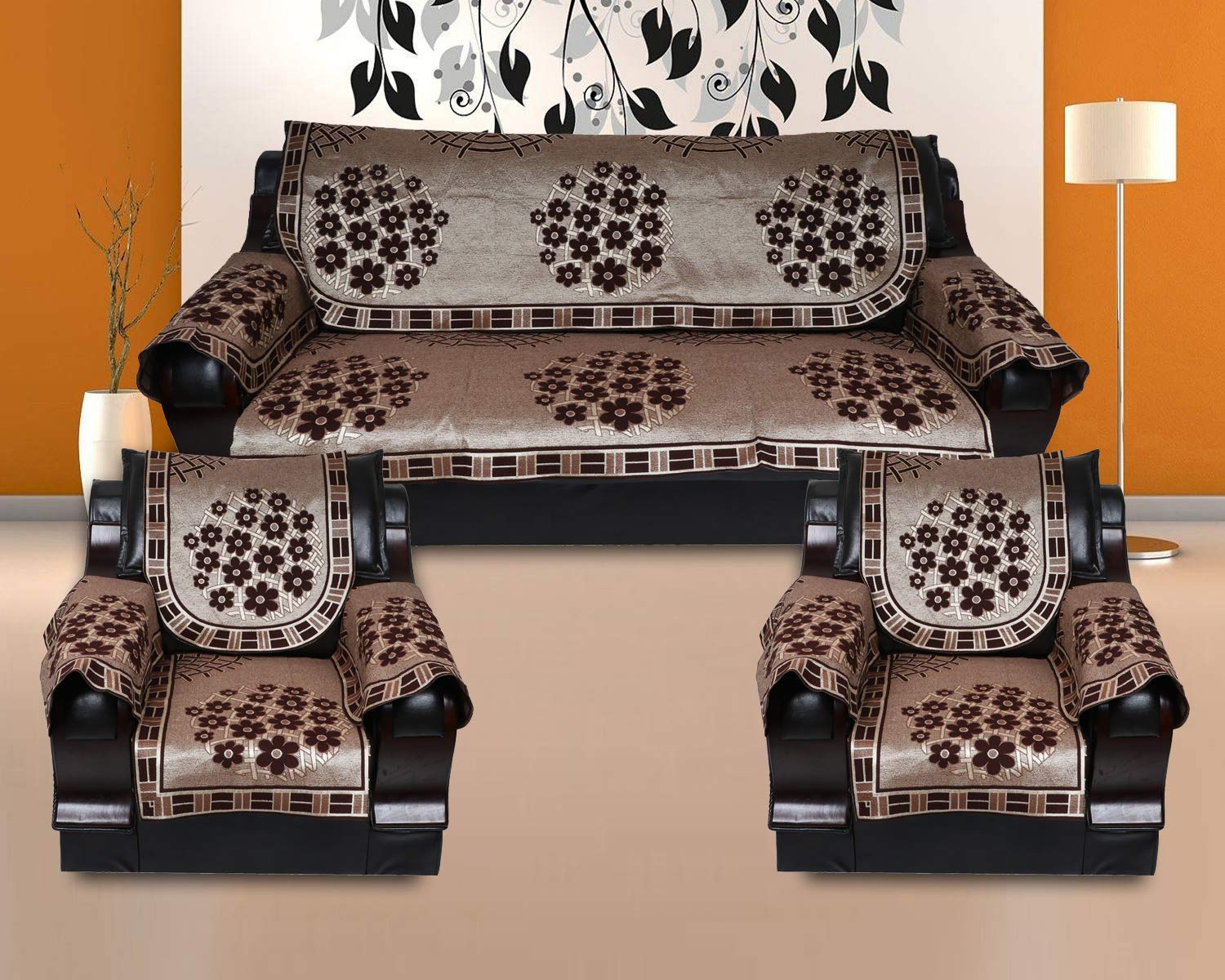 KINGLY Cotton 12 Pcs Rangoli Design Sofa Covers Set of 5 Seater ...