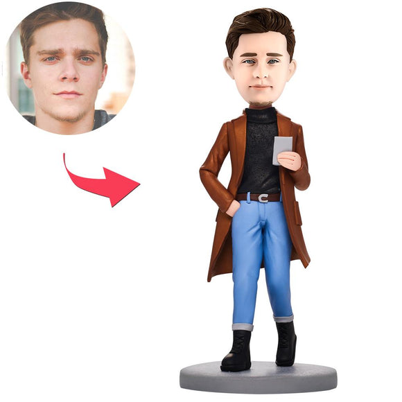 Custom Caasual Fashion Man With Phone Bobbleheads With Engraved Text