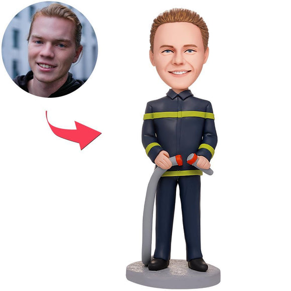 Fireman holding A Hose Custom Bobbleheads With Engraved Text