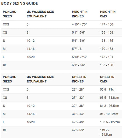Headwear & Poncho Size Chart – Living Oceans Malaysia