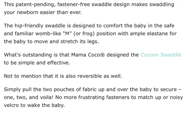 cocoon swaddle feature
