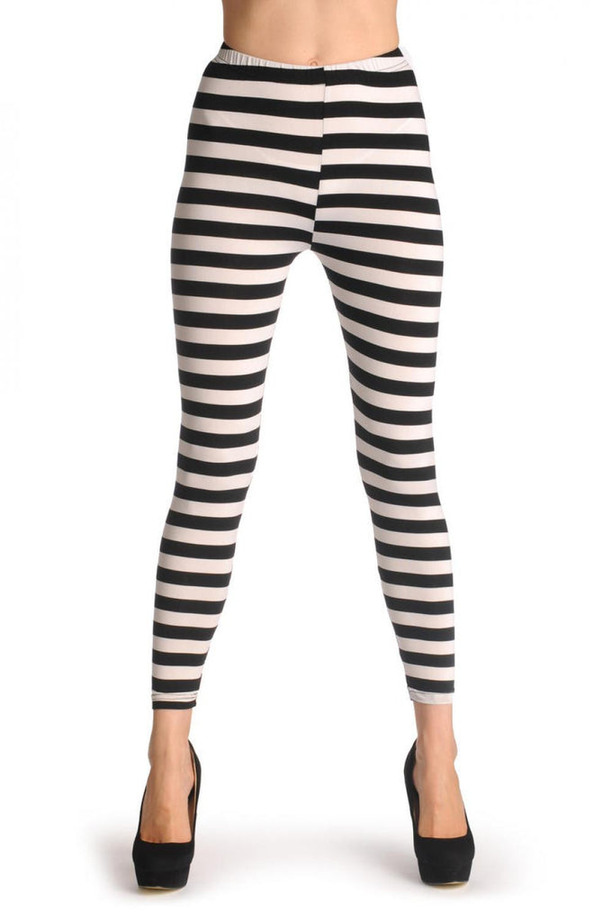 black and white horizontal striped leggings