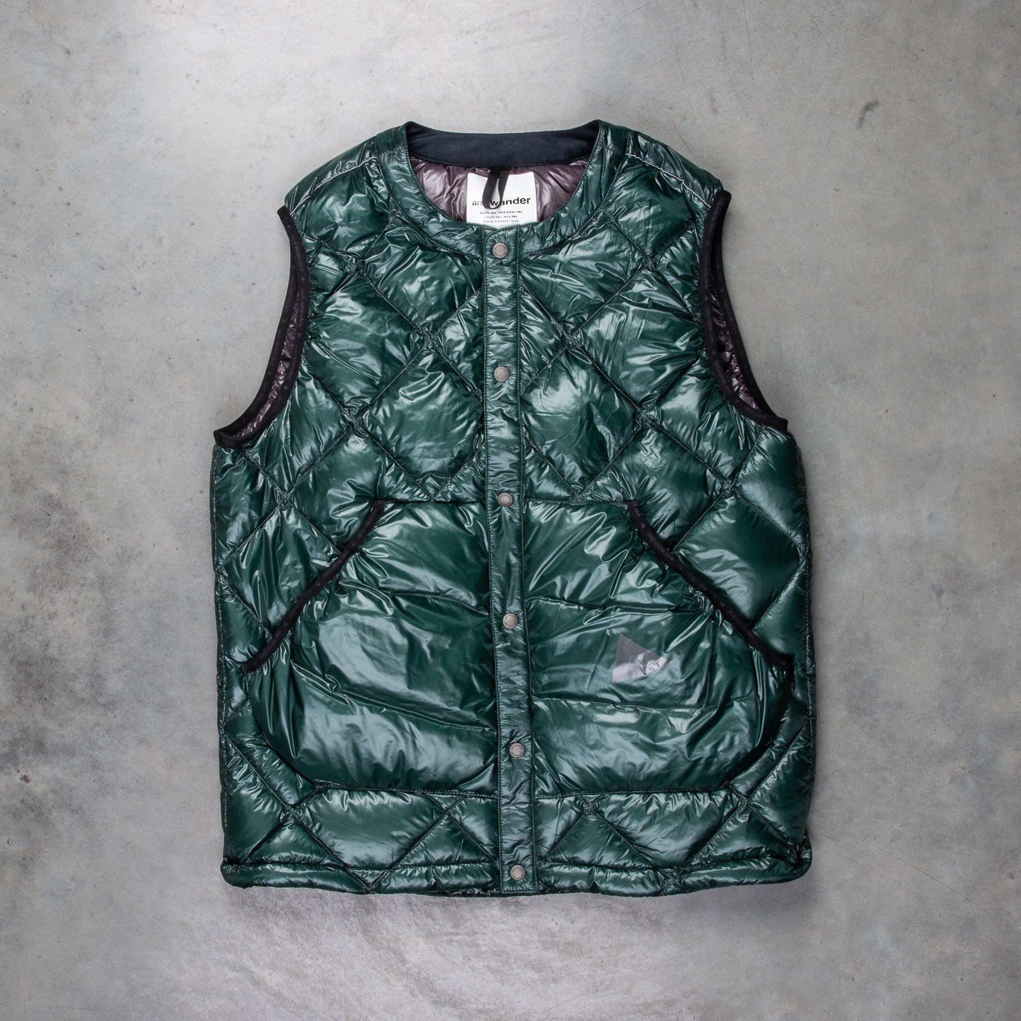 And Wander Diamond Stitch Down Vest Green