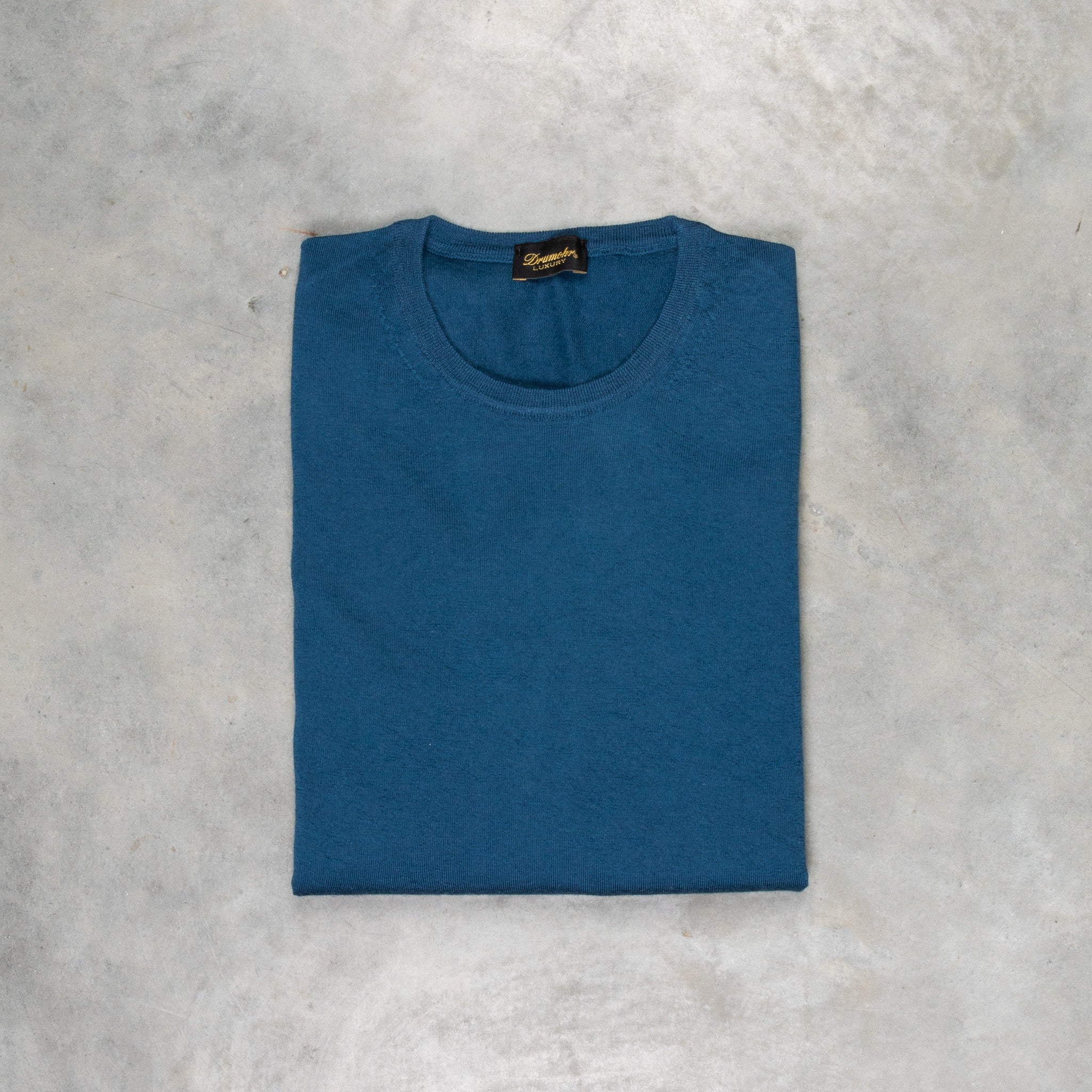 Drumohr Luxury 30G cashmere Crew Neck Blu Acciaio