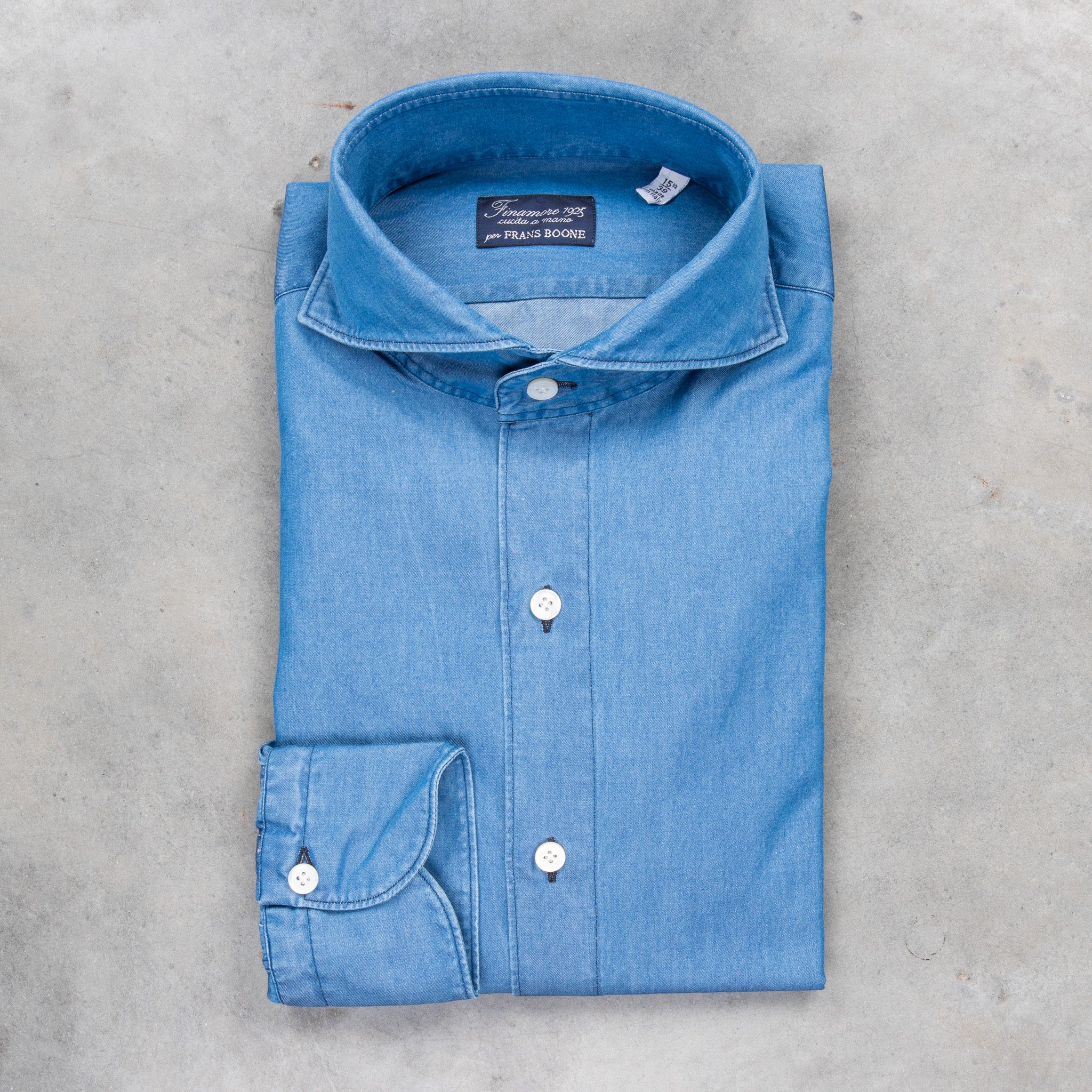 Finamore Tokyo Shirt Sergio Collar Regular Bleach Denim