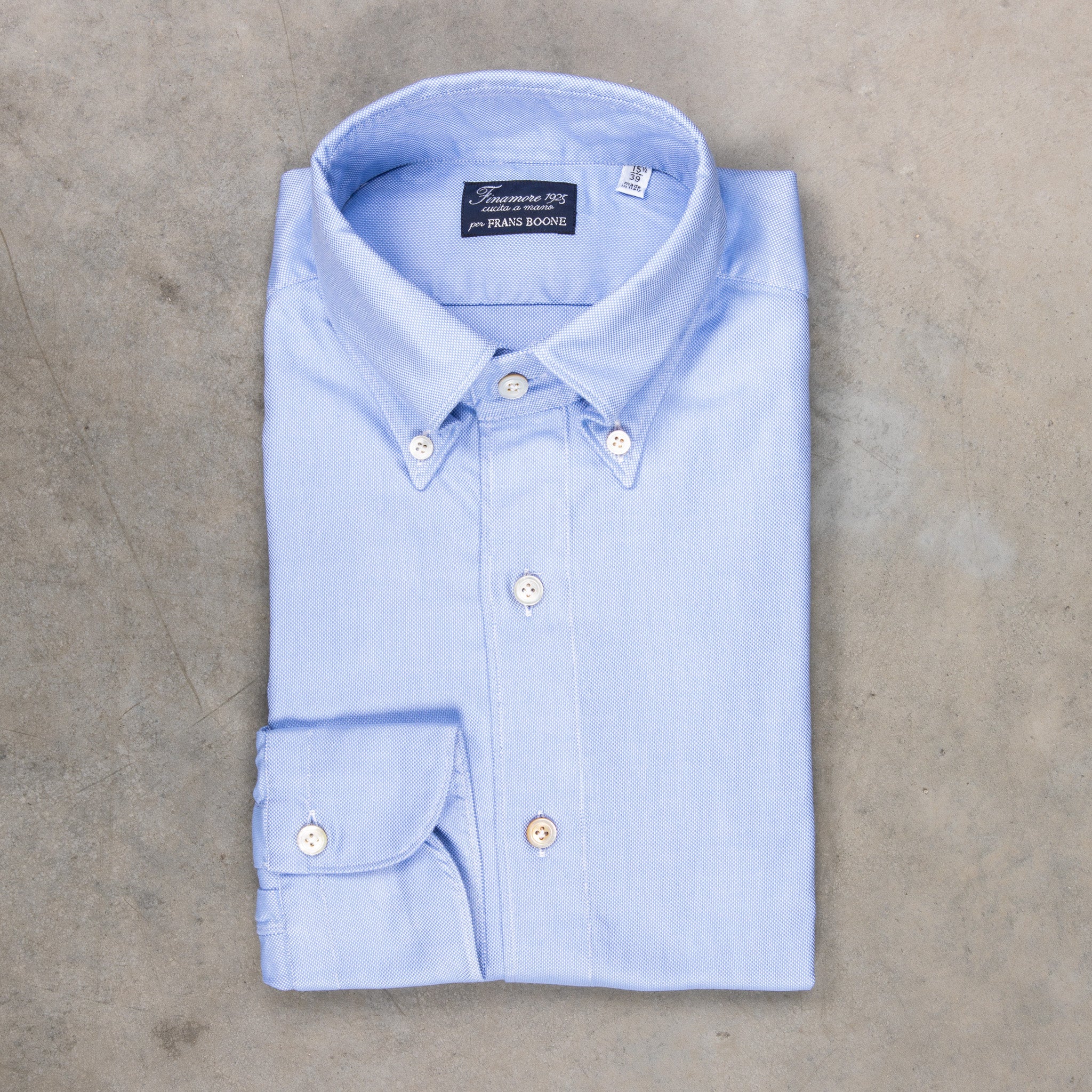 Finamore Tokyo shirt washed oxford button down Lucio collar in midblue