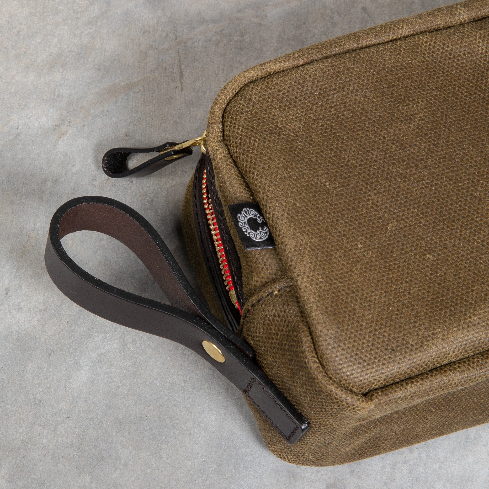 Croots Waxed Canvas Wash Bag Olive