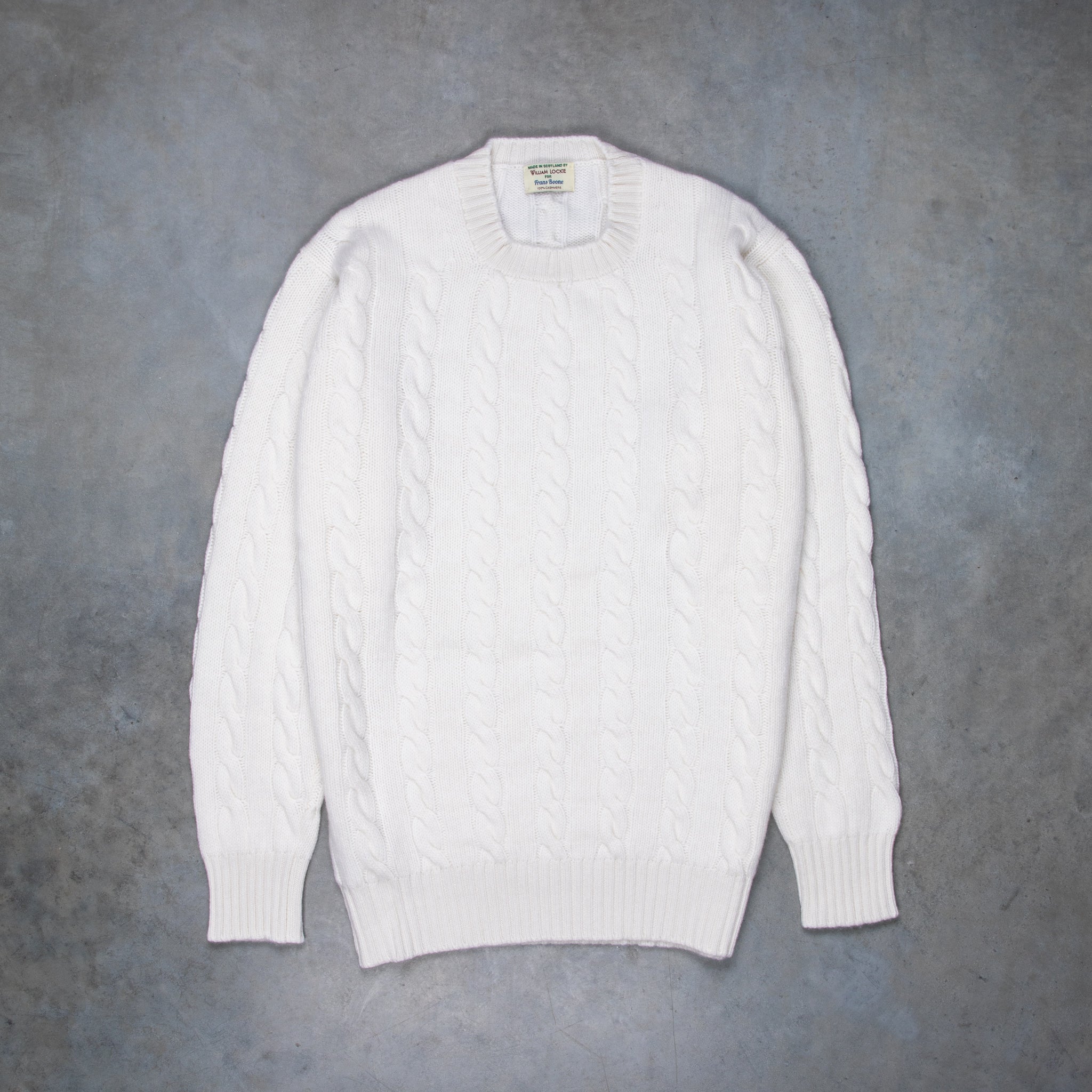 William Lockie Chirnside Cashmere Cable Crew Neck Snow White