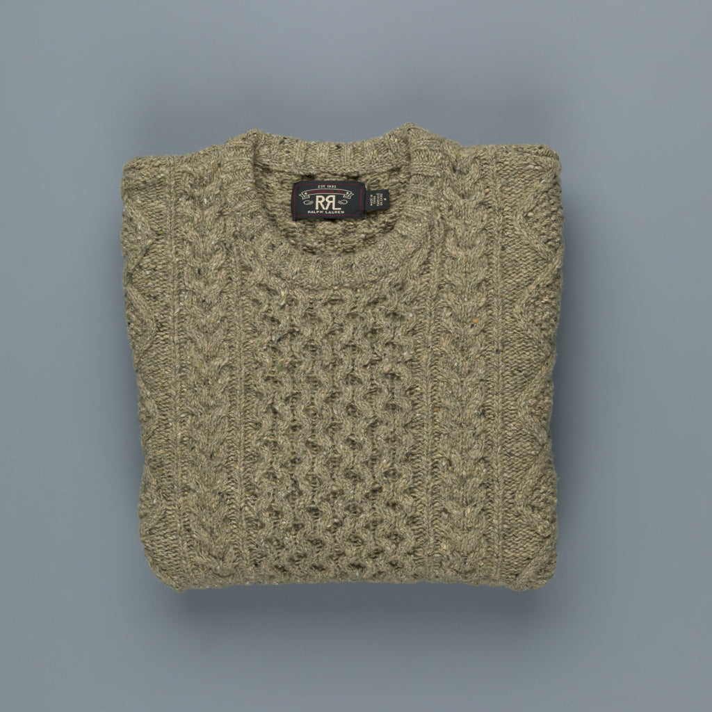 RRL Aran Crew Neck Olive Donegal