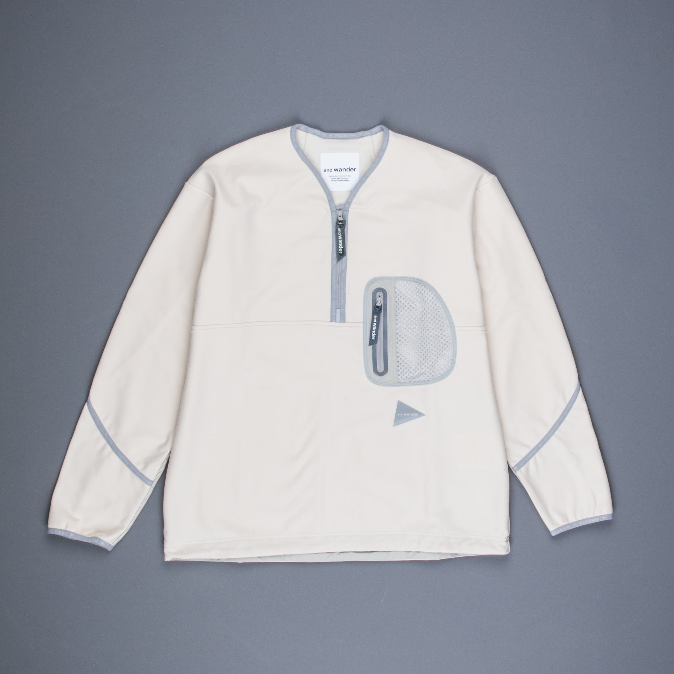 And Wander light fleece pullover off white