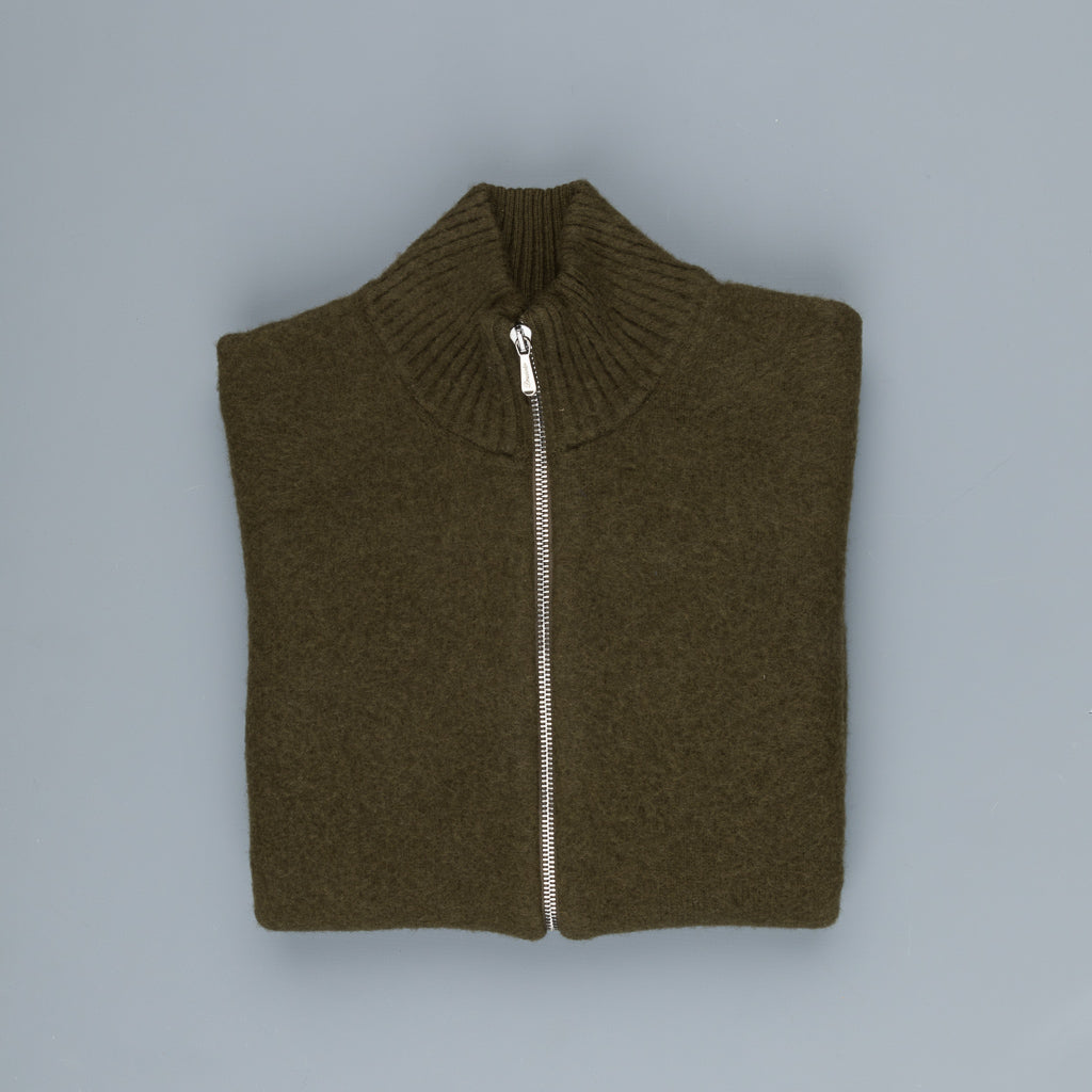 Drumohr Full Zip Garzato Wool Sweater Oliva