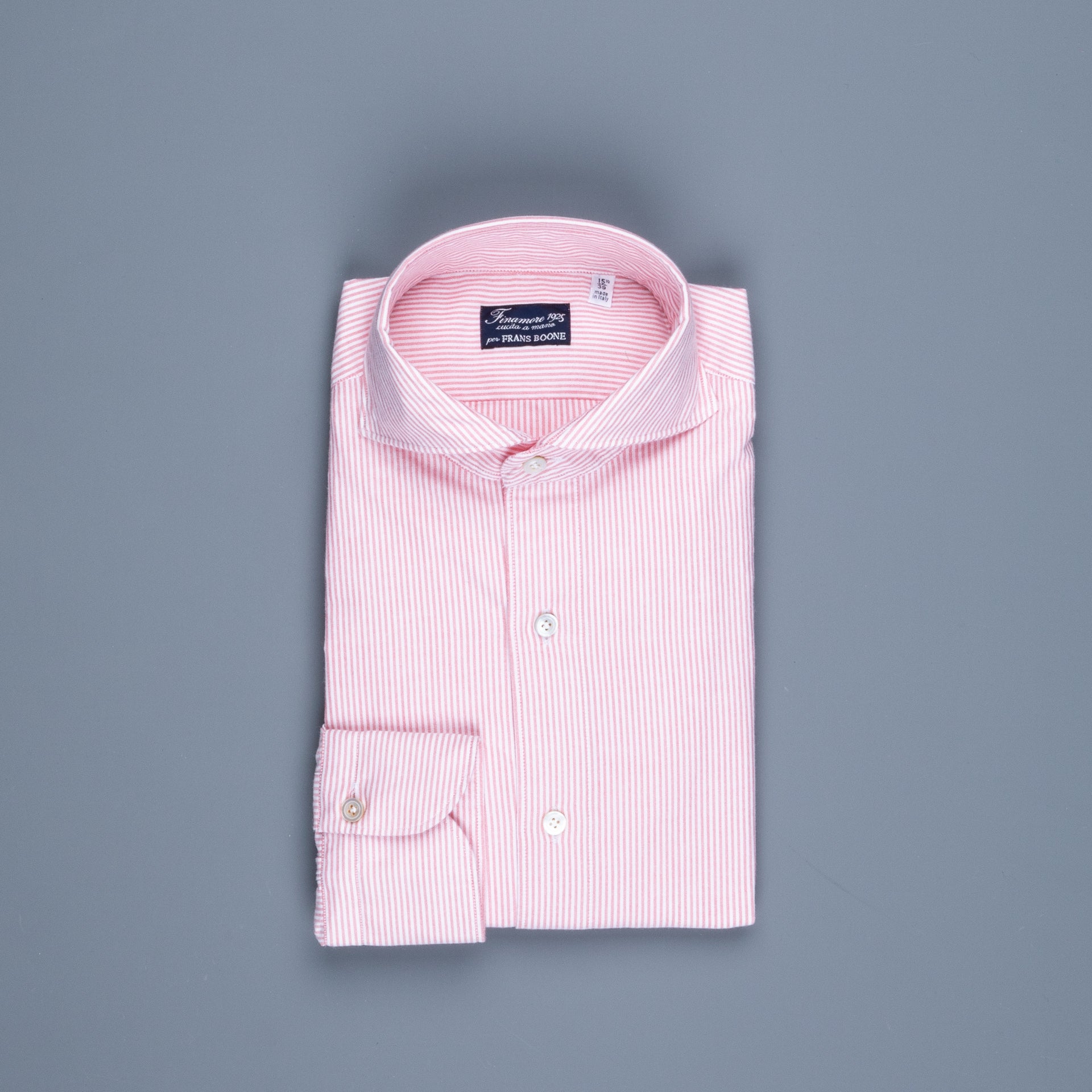 Finamore Gaeta Shirt Pinpoint Oxford Sergio Collar Pink Stripe