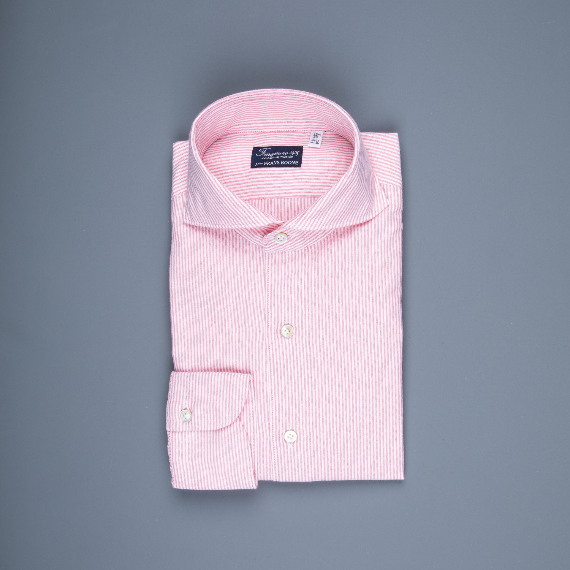 Finamore Tokyo Shirt Pinpoint Oxford Sergio Collar Pink Stripe