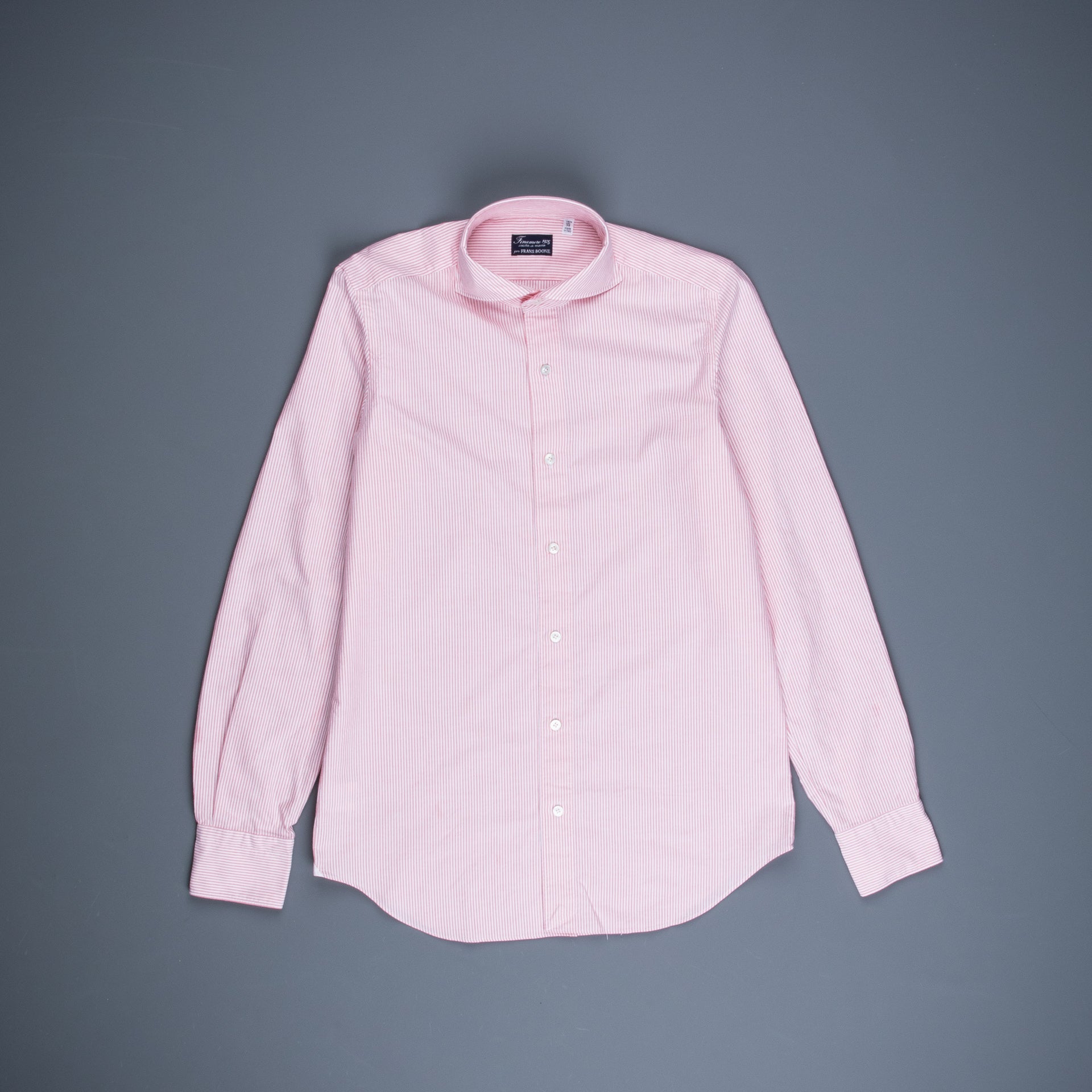 Finamore Gaeta Shirt Pinpoint Oxford Sergio Collar Pink Stripe