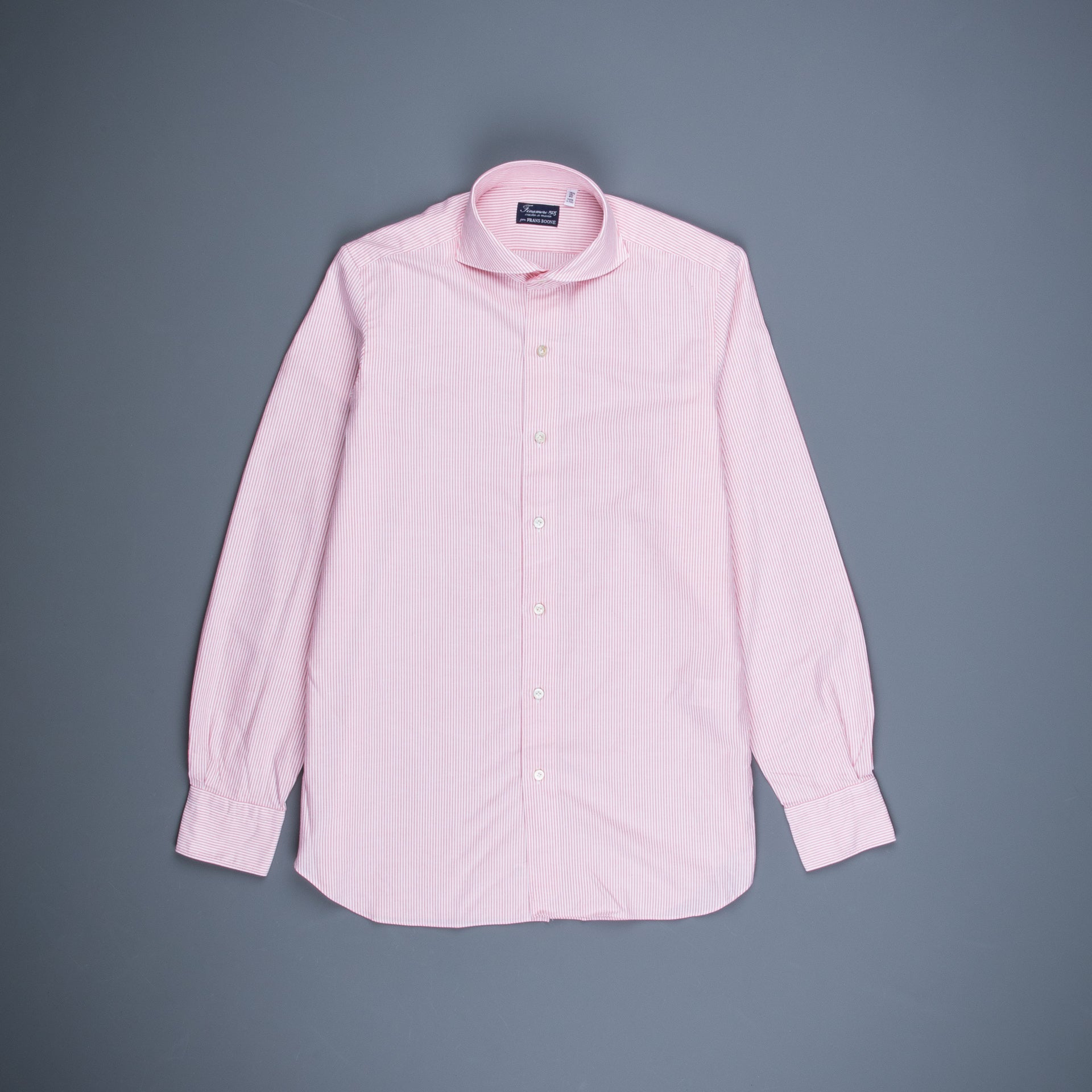 Finamore Tokyo Shirt Pinpoint Oxford Sergio Collar Pink Stripe