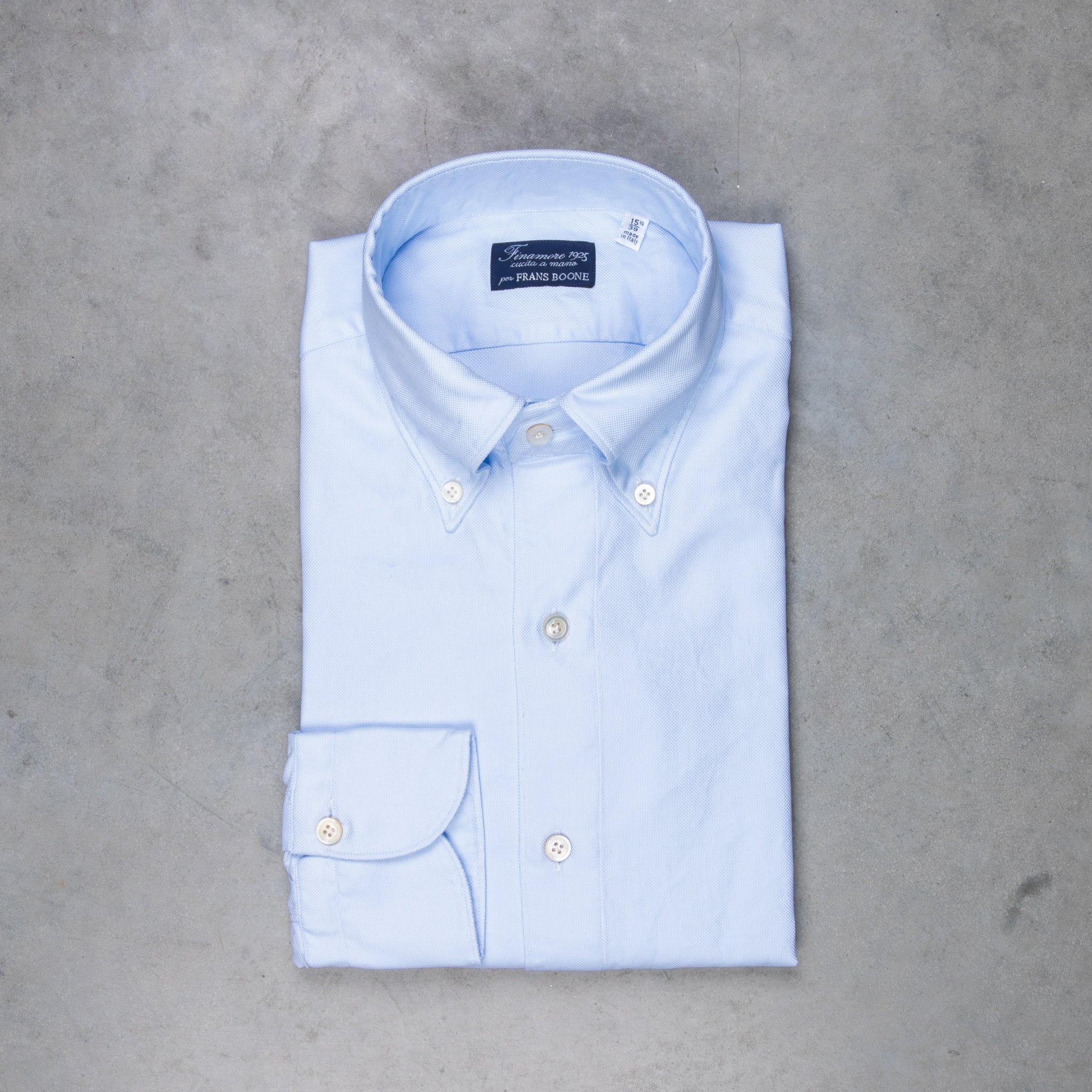 Finamore Tokyo shirt washed oxford button down Lucio collar celeste