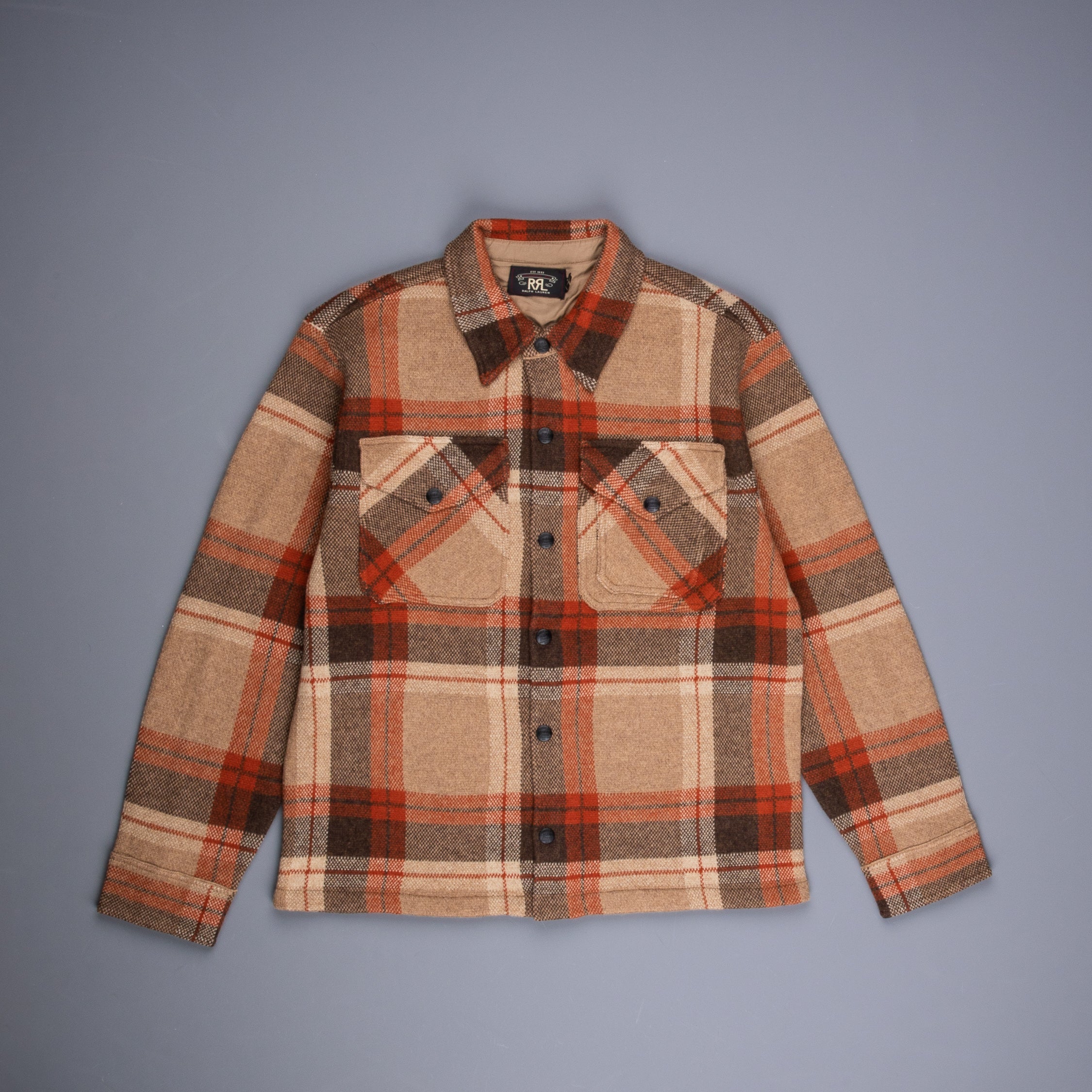 RRL Wool Plaid Workshirt Sweater Orange-Tan