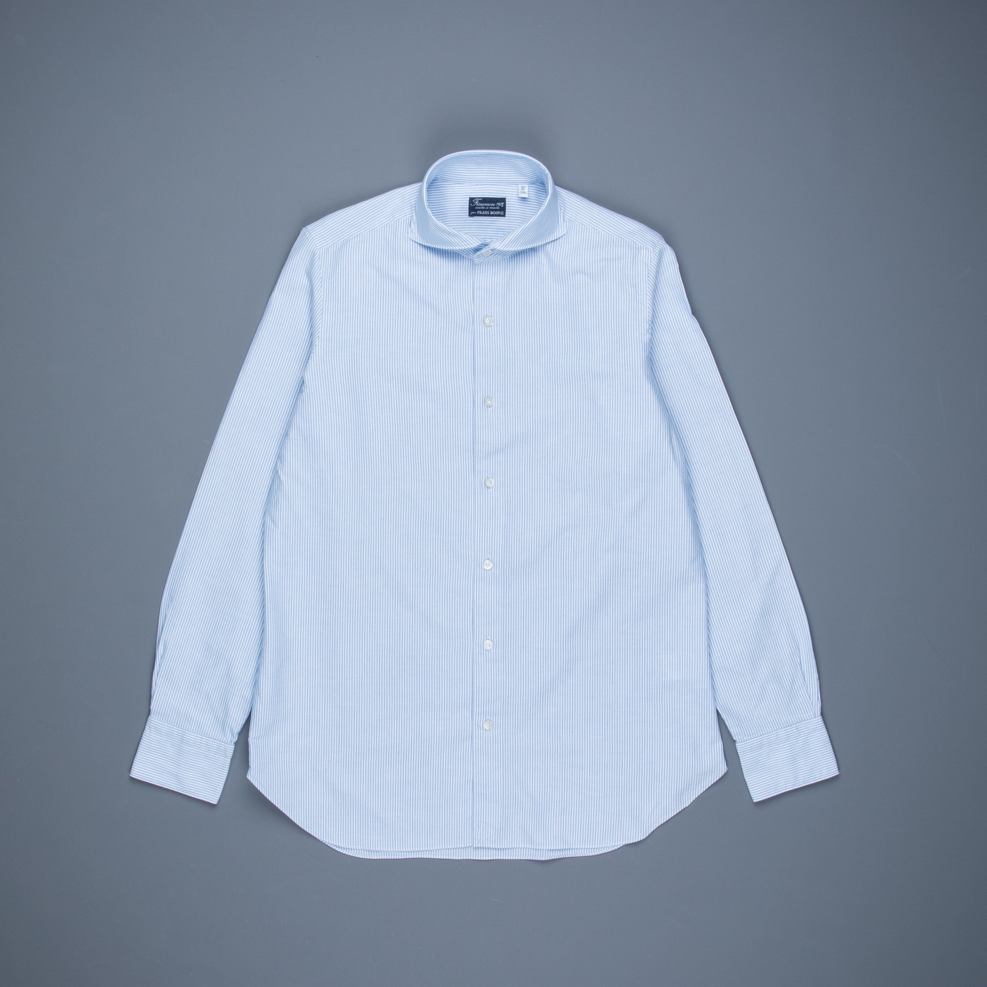 Finamore Gaeta Shirt Pinpoint Oxford Sergio Collar Blue Stripe