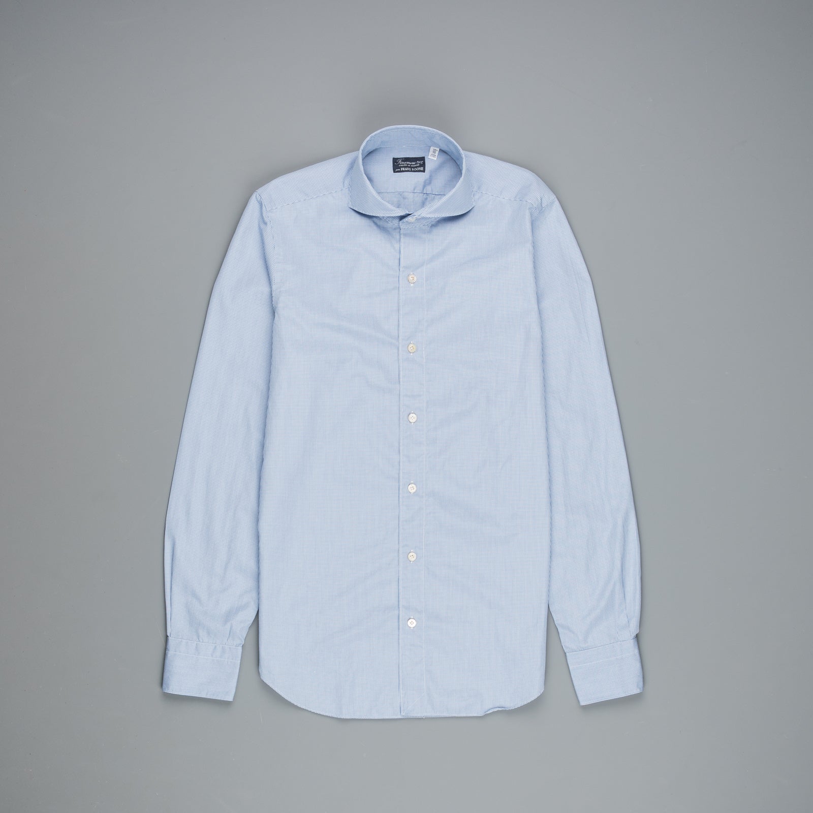 Finamore Tokyo Shirt Sergio Collar Alumo Mid Blue Vichy Poplin