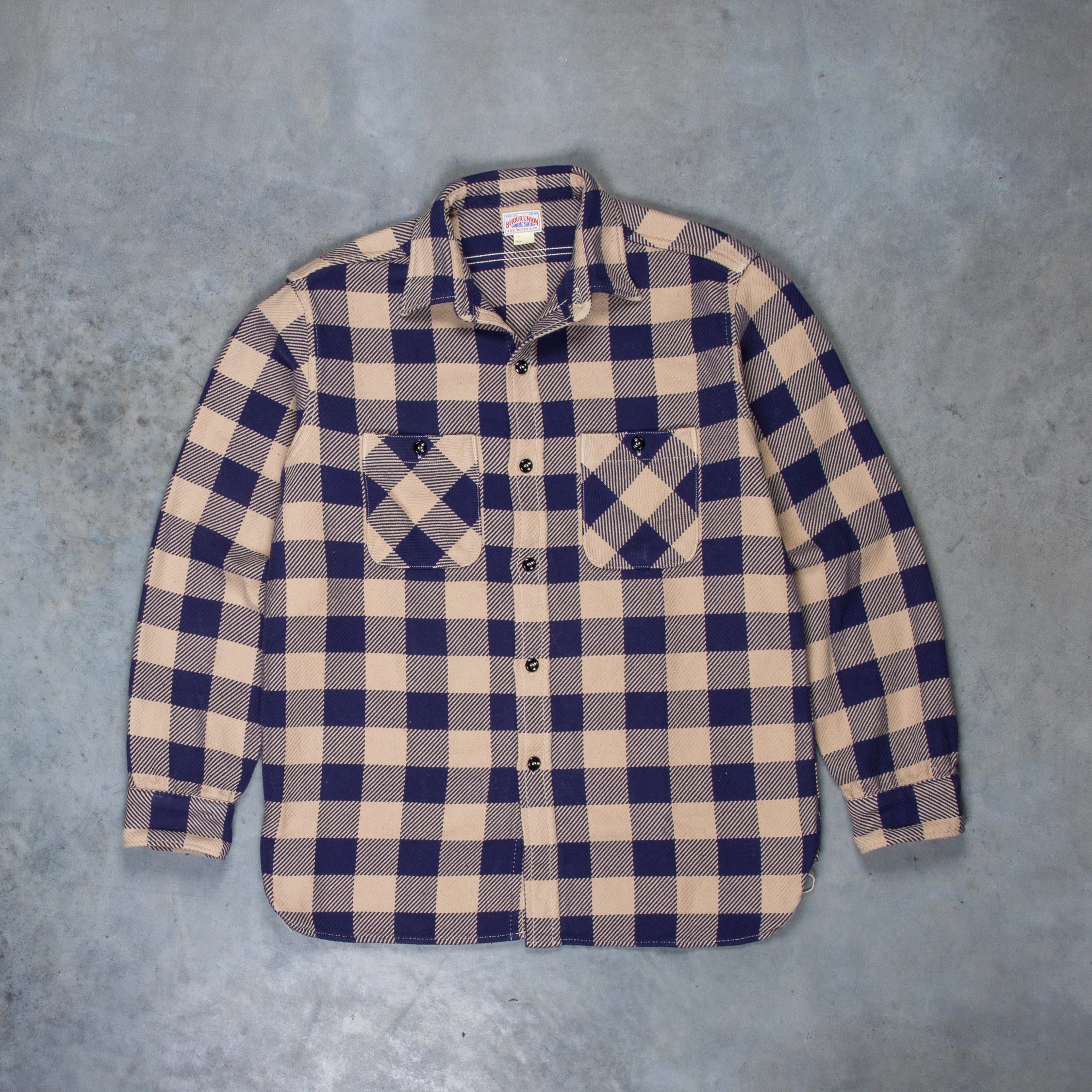 The Real McCoy's 8HU Buffalo Check Flannel Shirt Beige - Blue