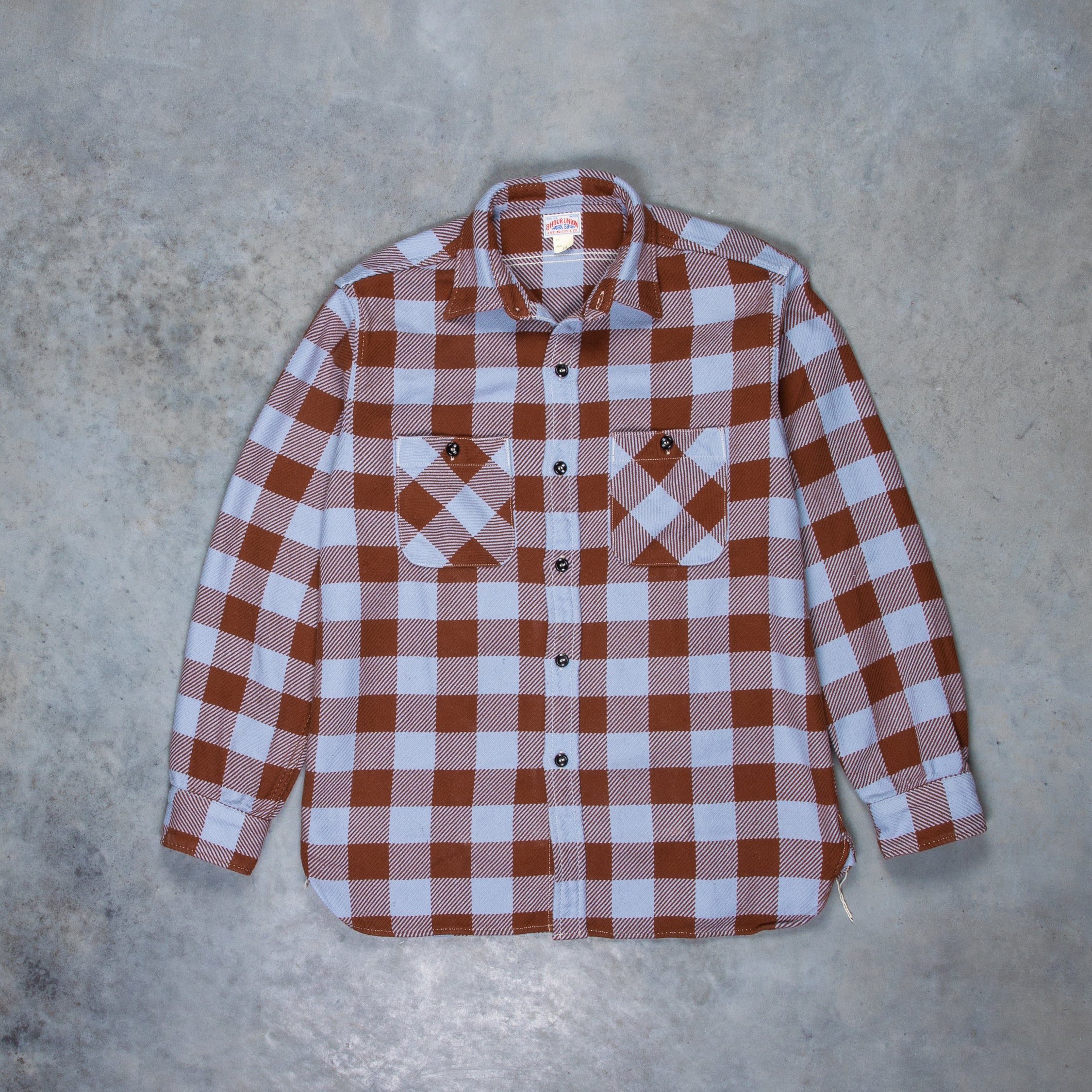 The Real McCoy's 8HU Buffalo Check Flannel Shirt Sax - Brown