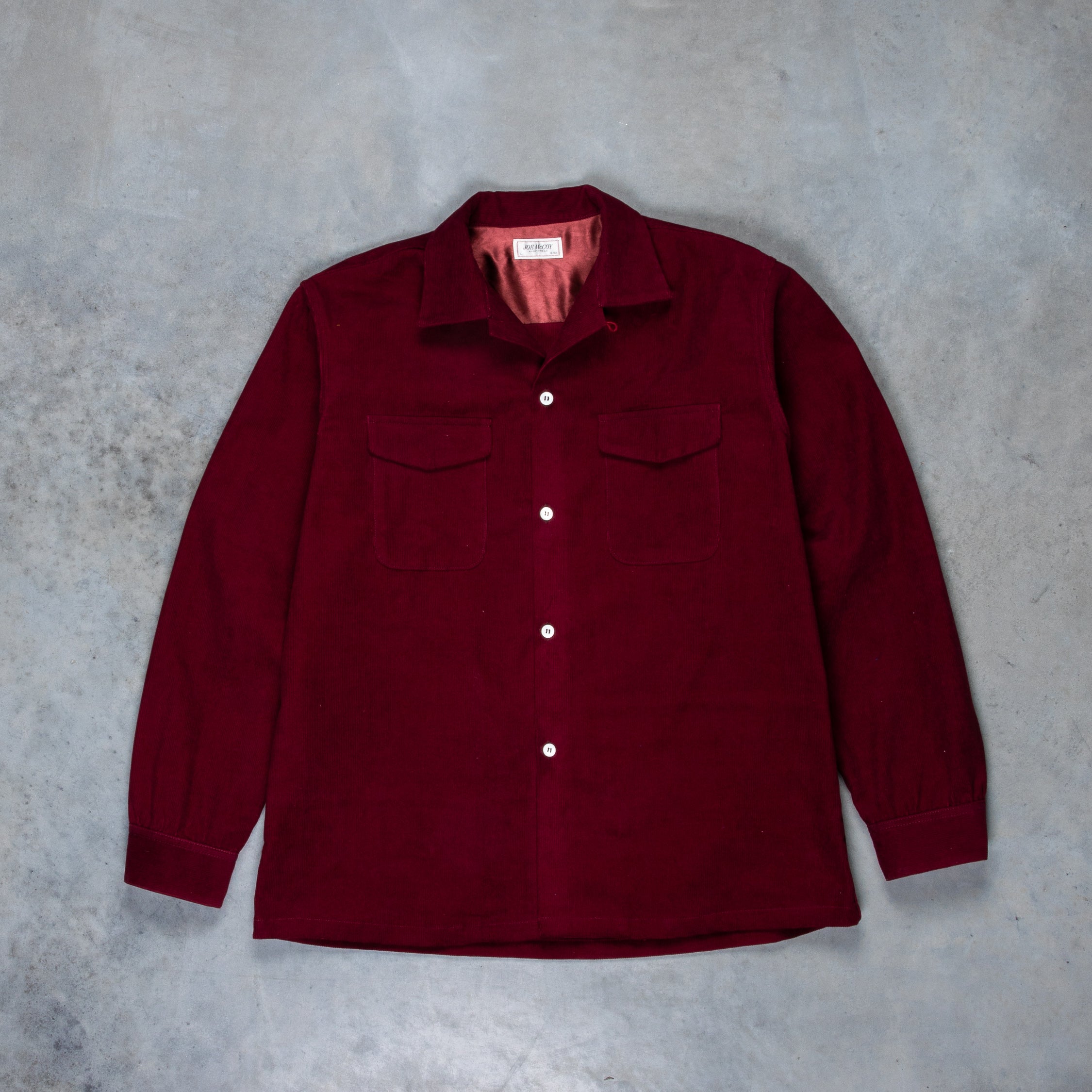 The Real McCoy's Corduroy Open Collar Shirt Burgundy