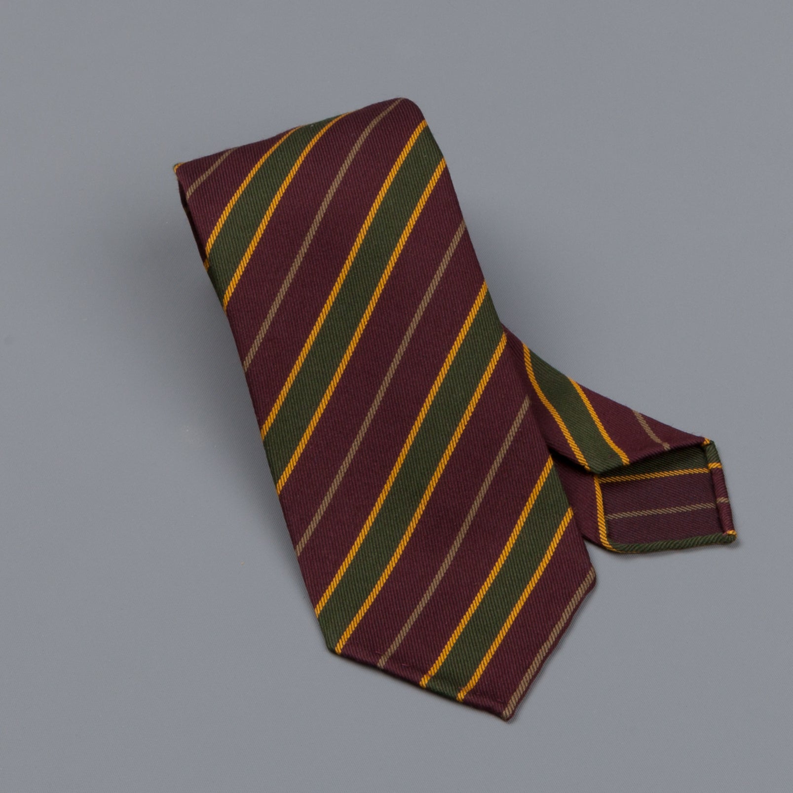 Drake's untipped club tie forest green stripe burgundy