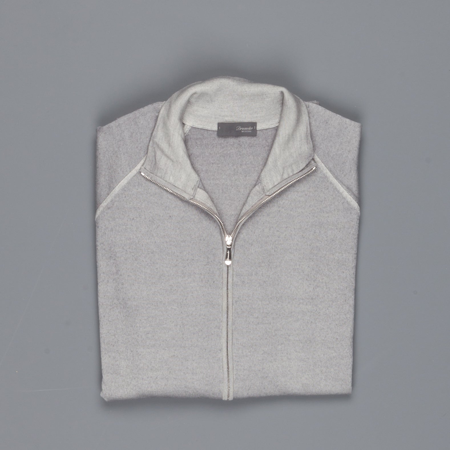 Drumohr merino wool zip raglan sweater grey