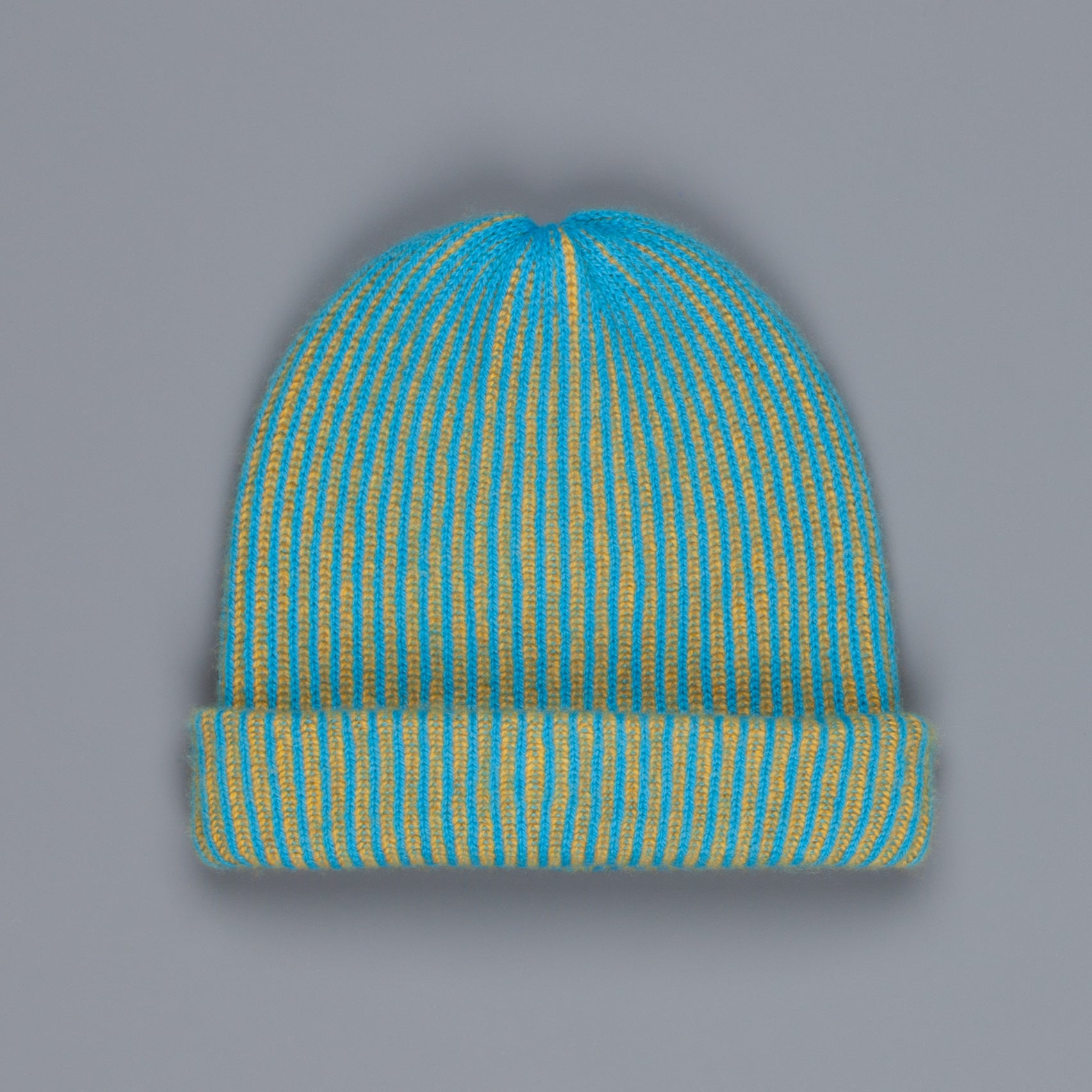 The Elder Statesman 100% Cashmere Watchman cap in Teal/Yellow