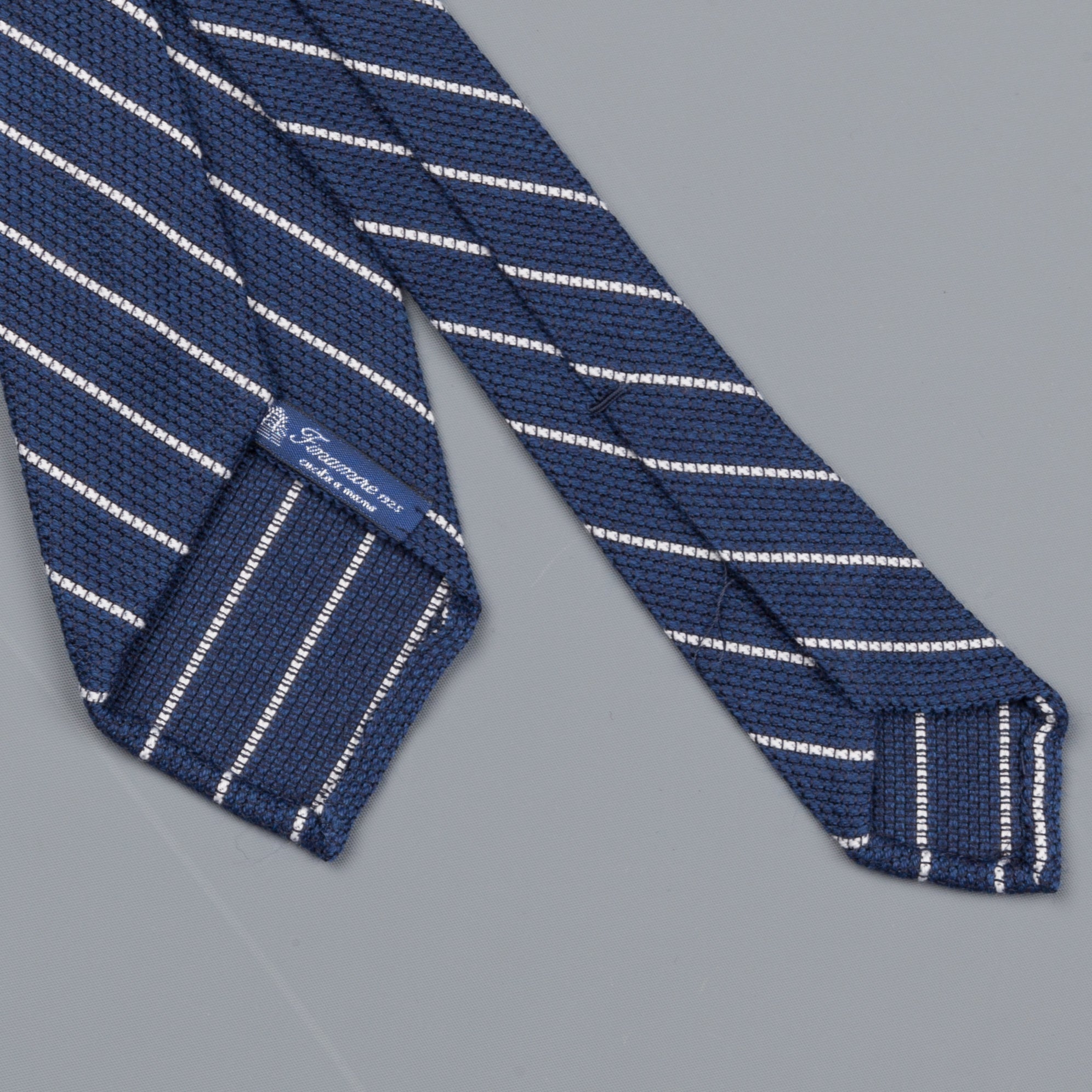 Finamore wool silk tie untipped navy white medium club stripe