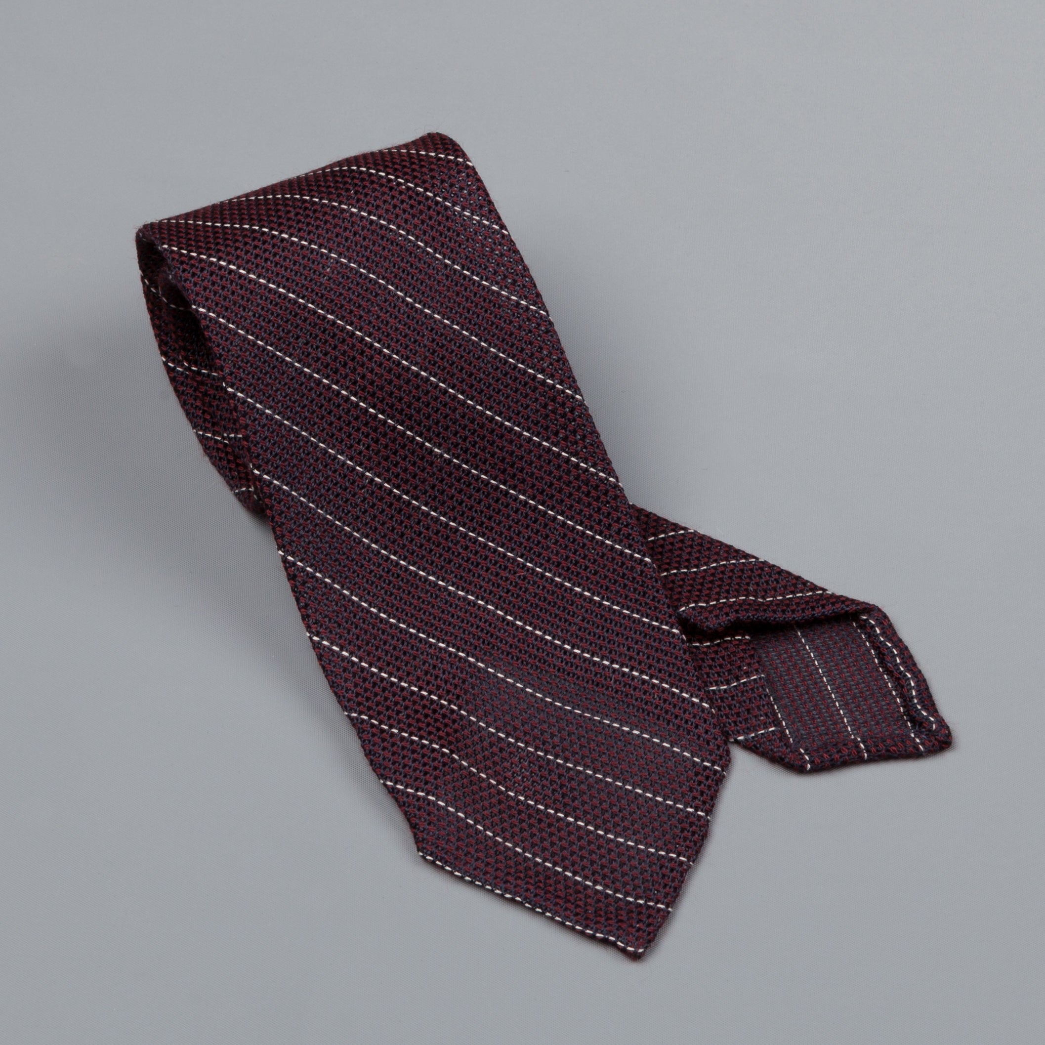 Finamore silk tie untipped burgundy white club stripe