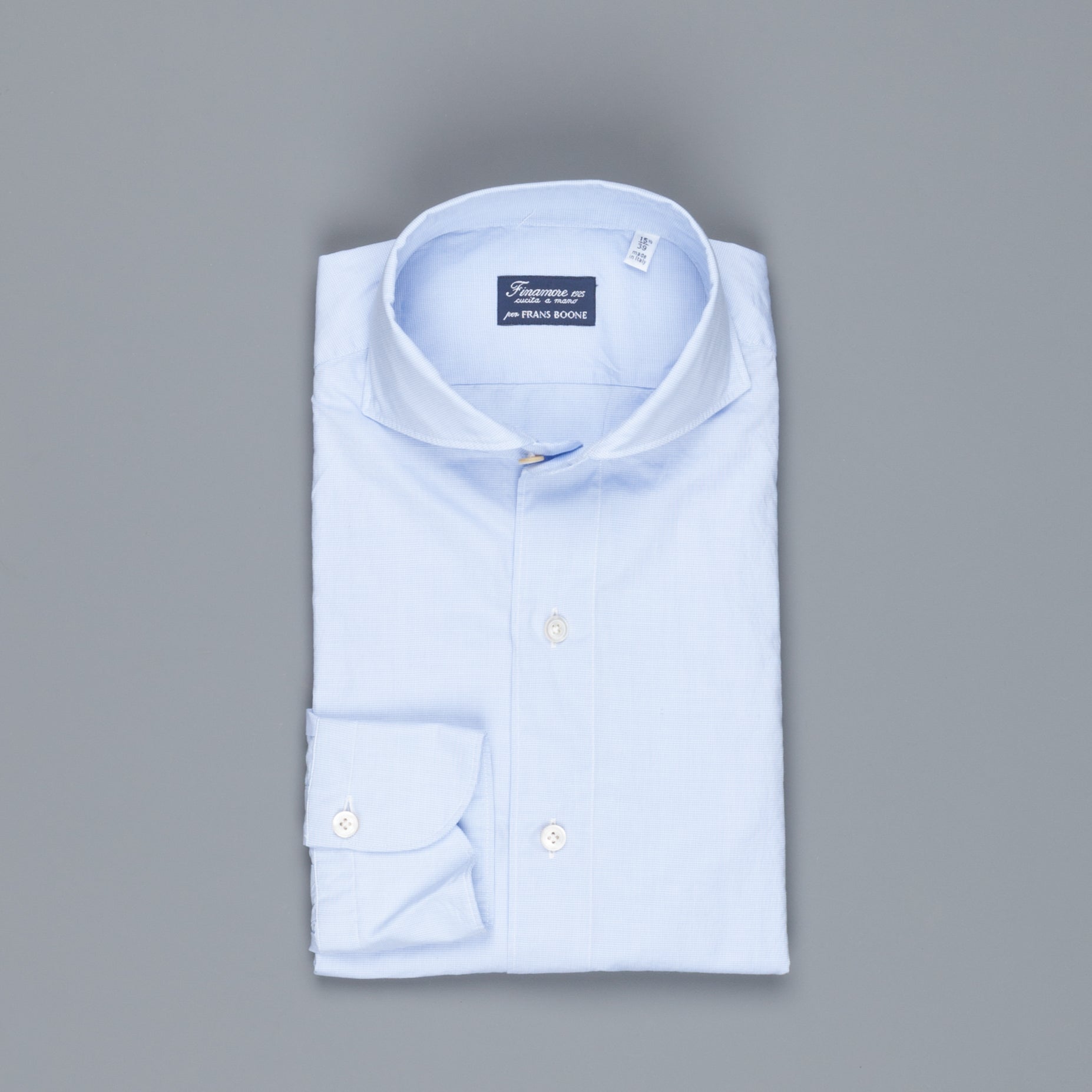 Finamore Tokyo Shirt Sergio Collar Fine Light Blue Puppytooth