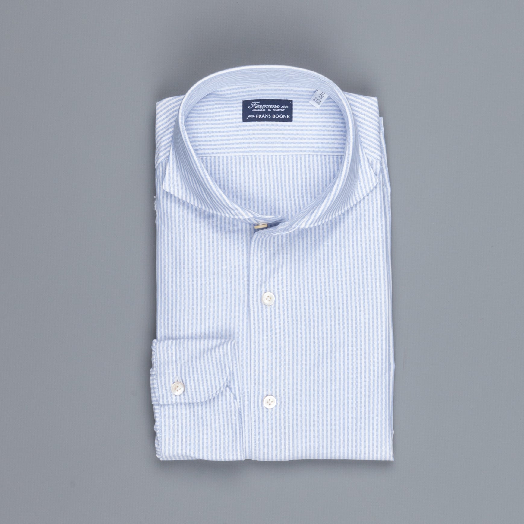 Finamore Gaeta Shirt Lucio Collar brushed oxford light blue stripe