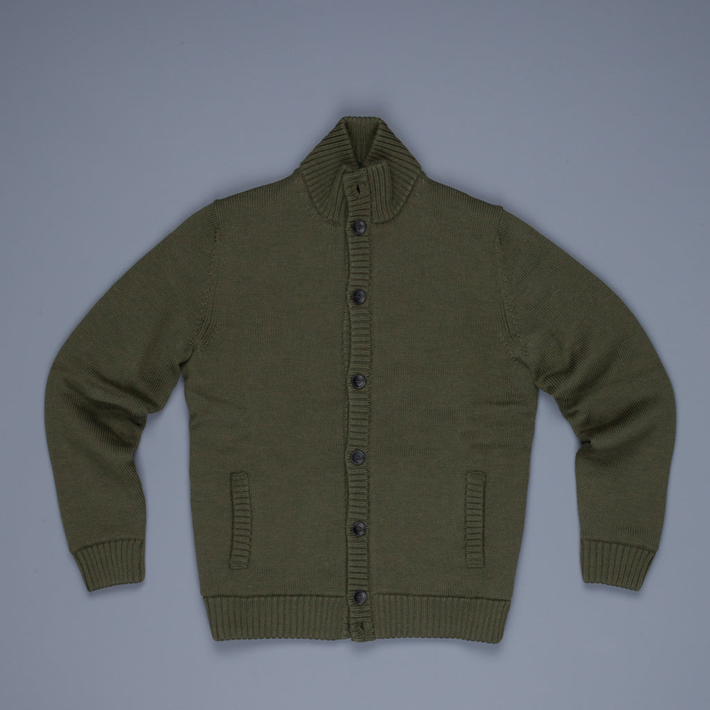 Zanone Warm Chioto Mock Neck Cardigan Oliva Militare