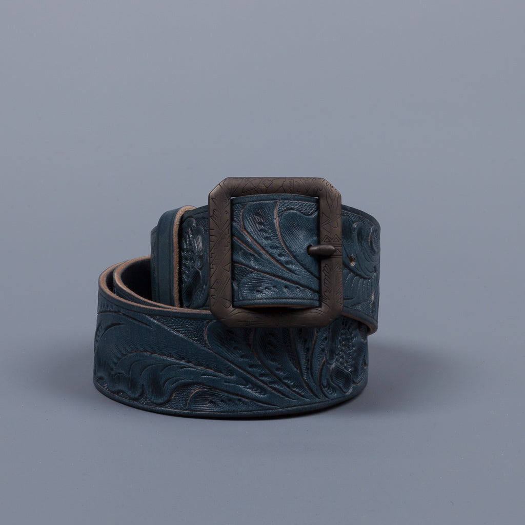 RRL Souvenir Hand-Tooled Leather Indigo Belt