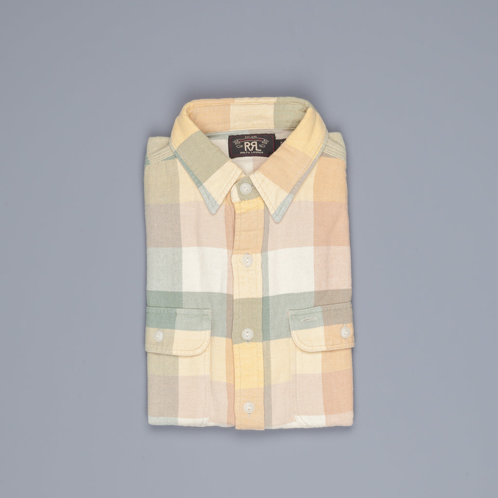 RRL Matlock Sportshirt Cotton Twill Plaid Yellow Green