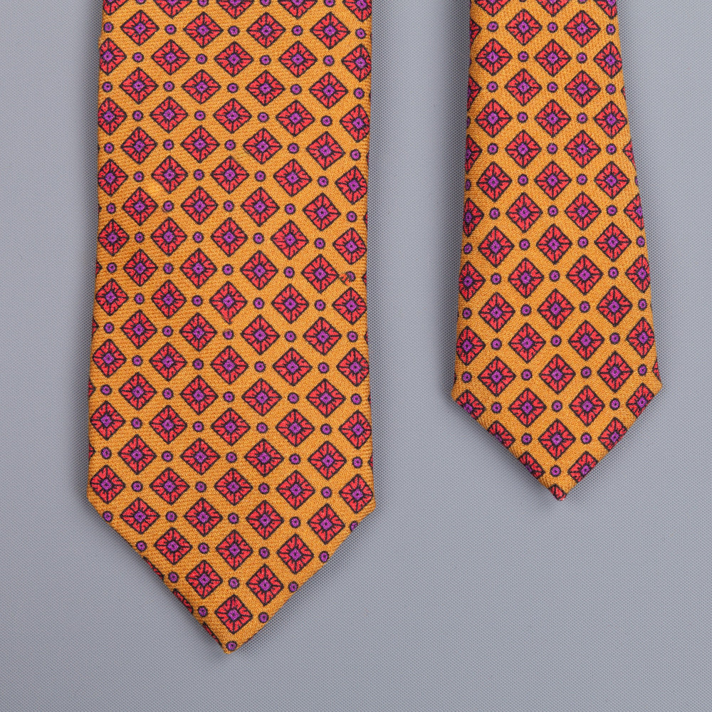 Drakes printed wool tie dark gold