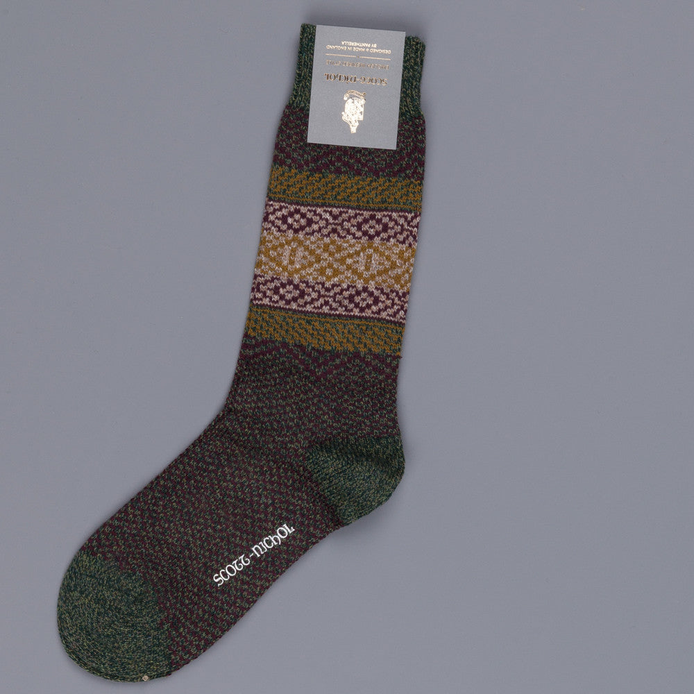 Scott Nichol wool socks jaquard forest