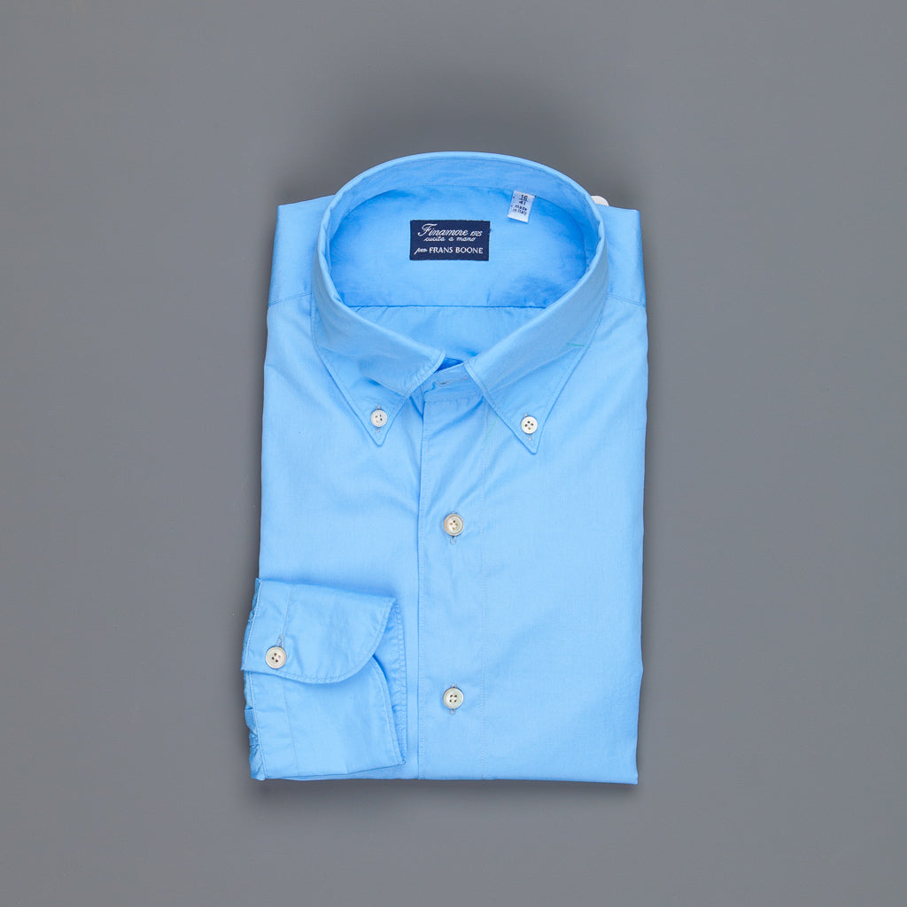 Finamore Gaeta shirt Lucio Collar Alumo poplin Avio blue