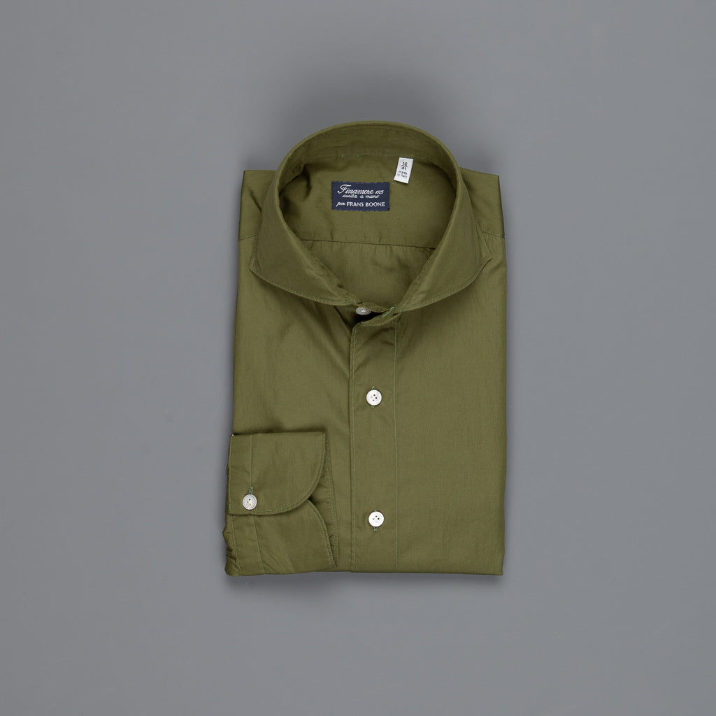 Finamore Gaeta Shirt Sergio Collar Alumo Poplin Olive