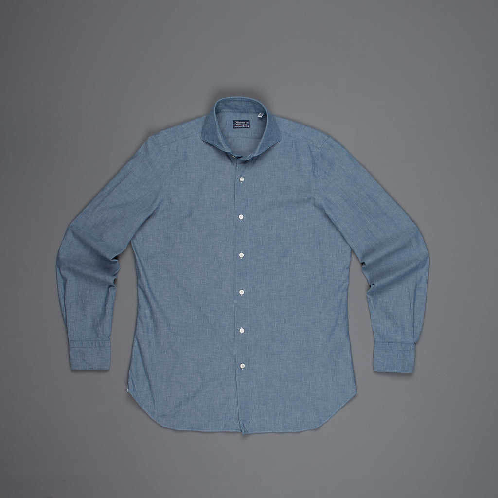 Finamore Gaeta shirt Sergio Collar Dark Blue Chambray