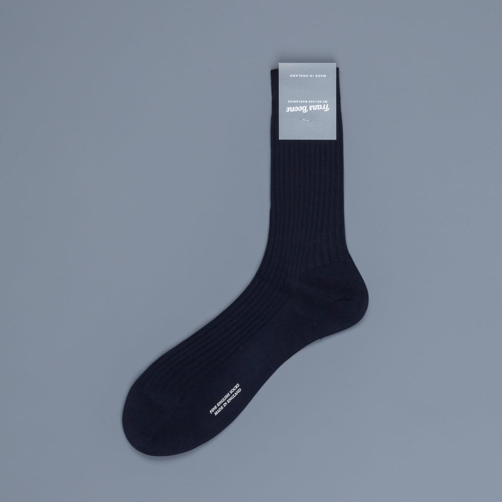 Frans Boone X Pantherella Vale Socks 100% Fil d'Ecosse / Cotton lisle  Navy