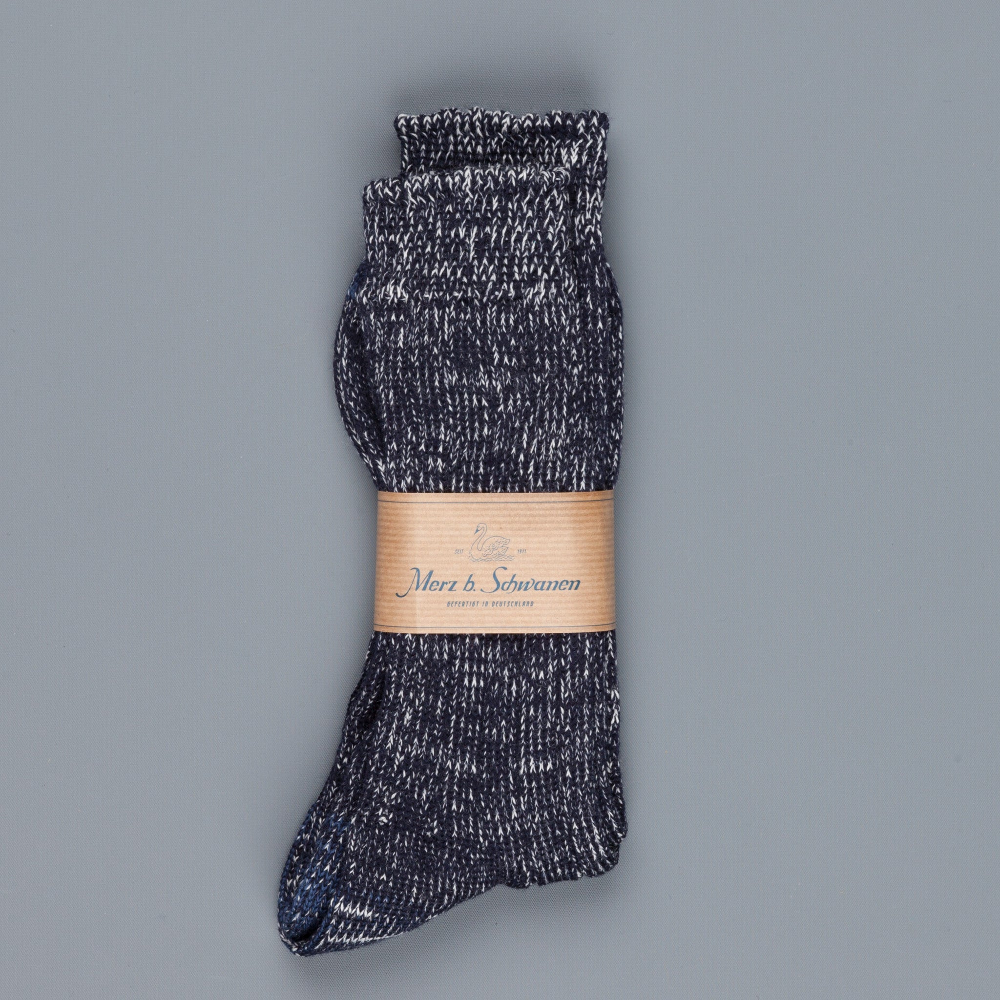 Merz B Schwanen ribbed merino wool socks dark navy nature