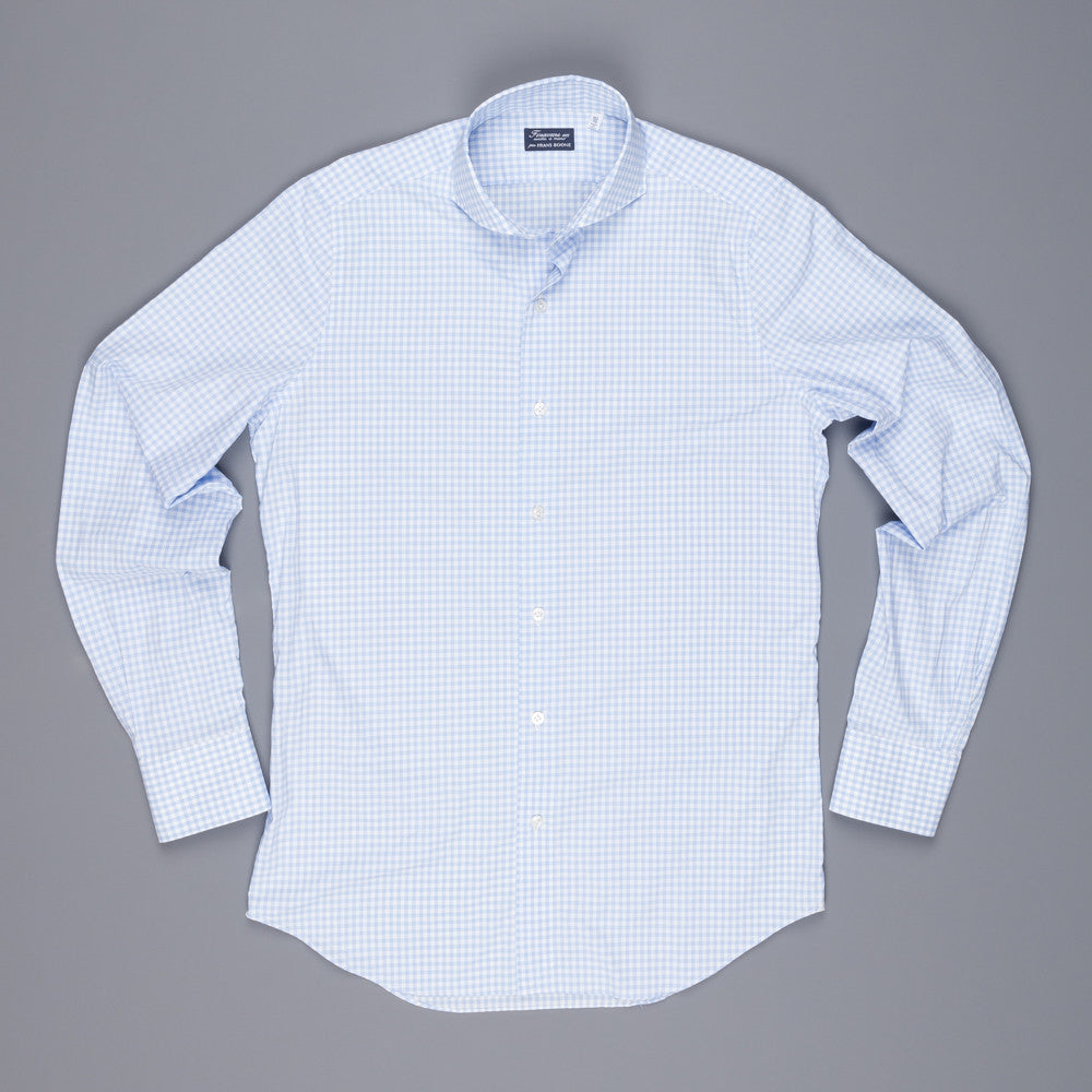 Finamore Milano Sergio collar blue vichy shirt