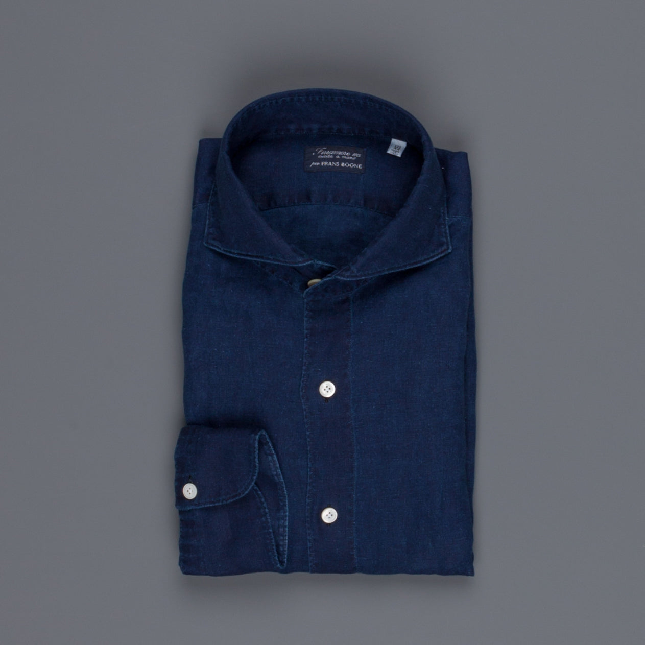 Finamore Gaeta Shirt Sergio Collar linen indigo dyed