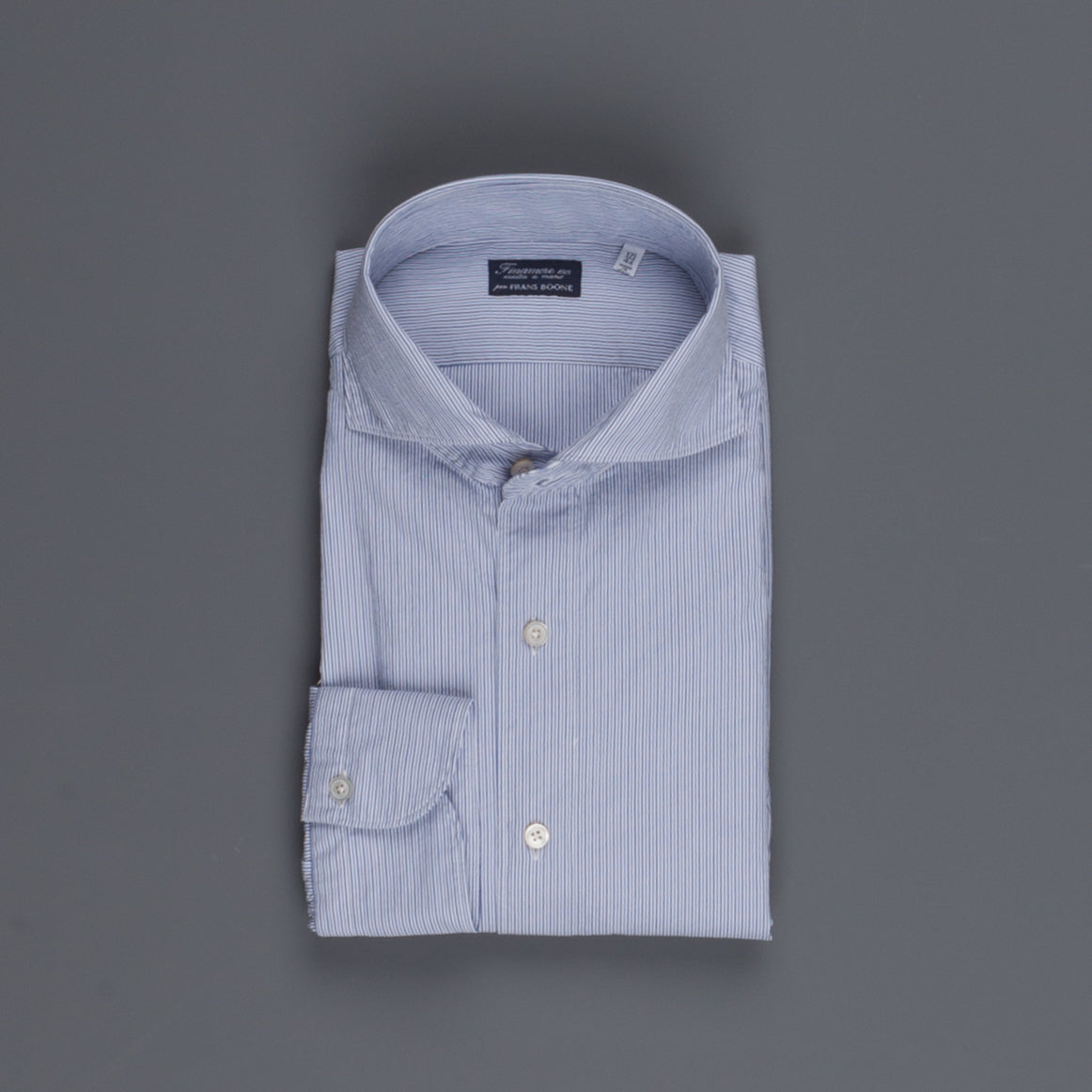 Finamore Gaeta shirt Sergio collar seersucker fine blue navy stripe