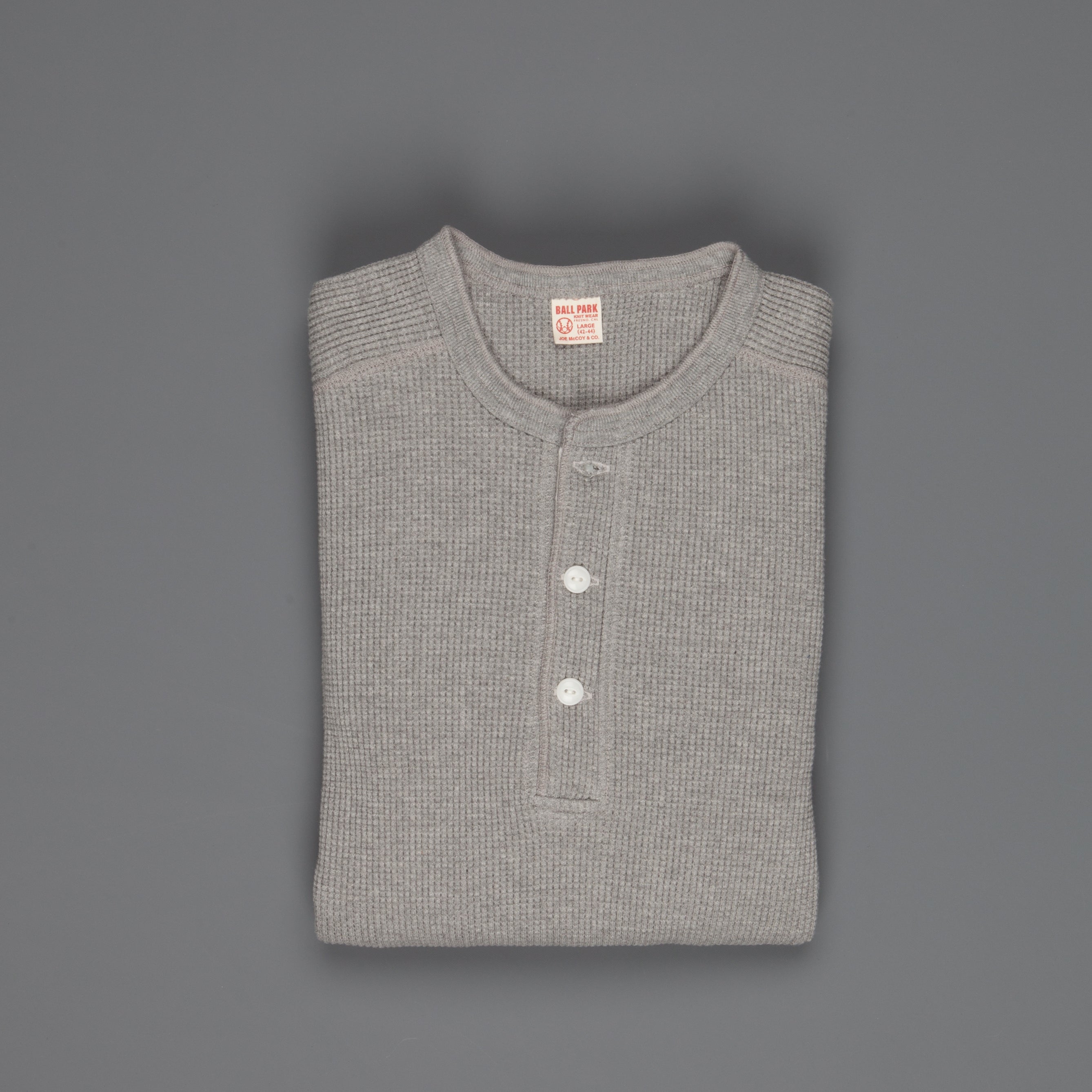 The Real McCoy's Joe McCoy Waffle Henley Longsleeve Gray