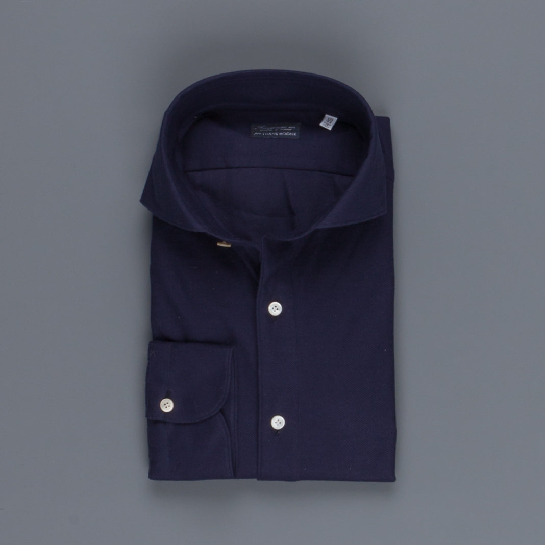 Finamore Ottawa Shirt Sergio Collar Stretch Piquet Navy