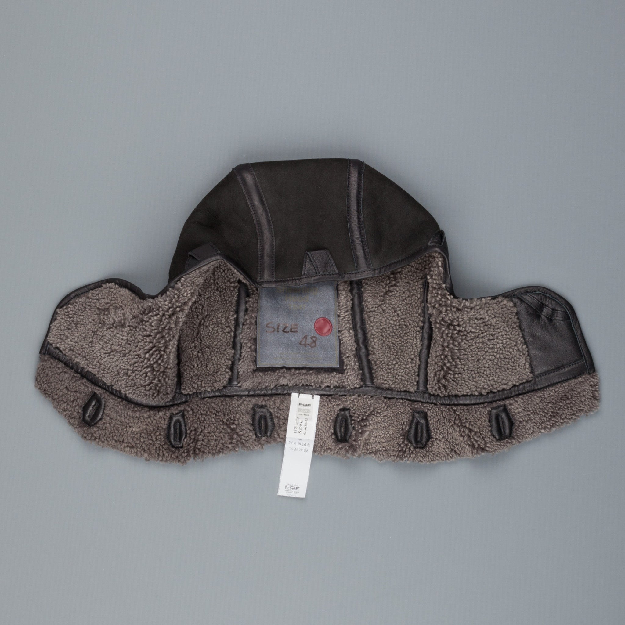 Ten C shearling hood dark grey