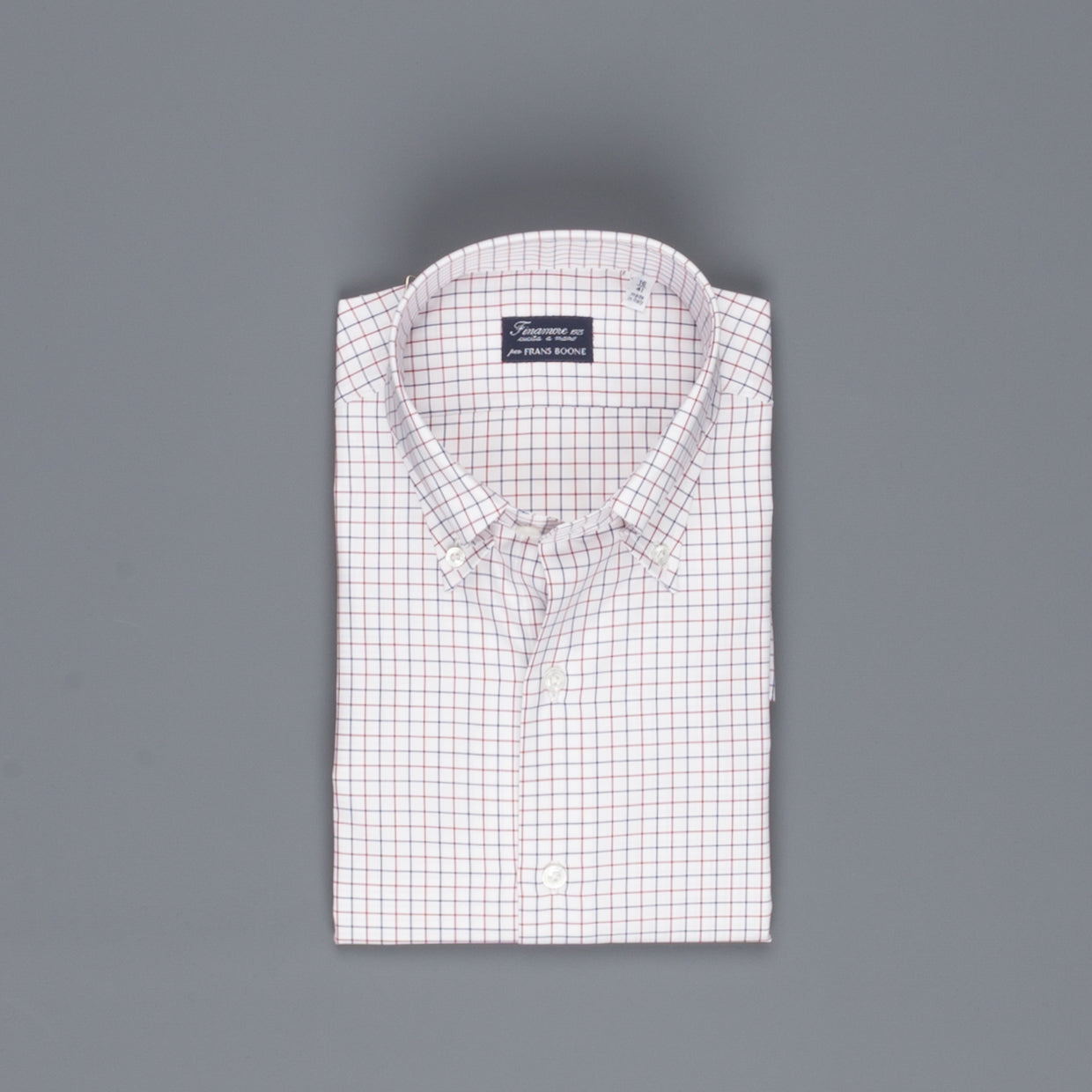 Finamore Napoli shirt Collar Lucio Tattersall check navy/bordeaux